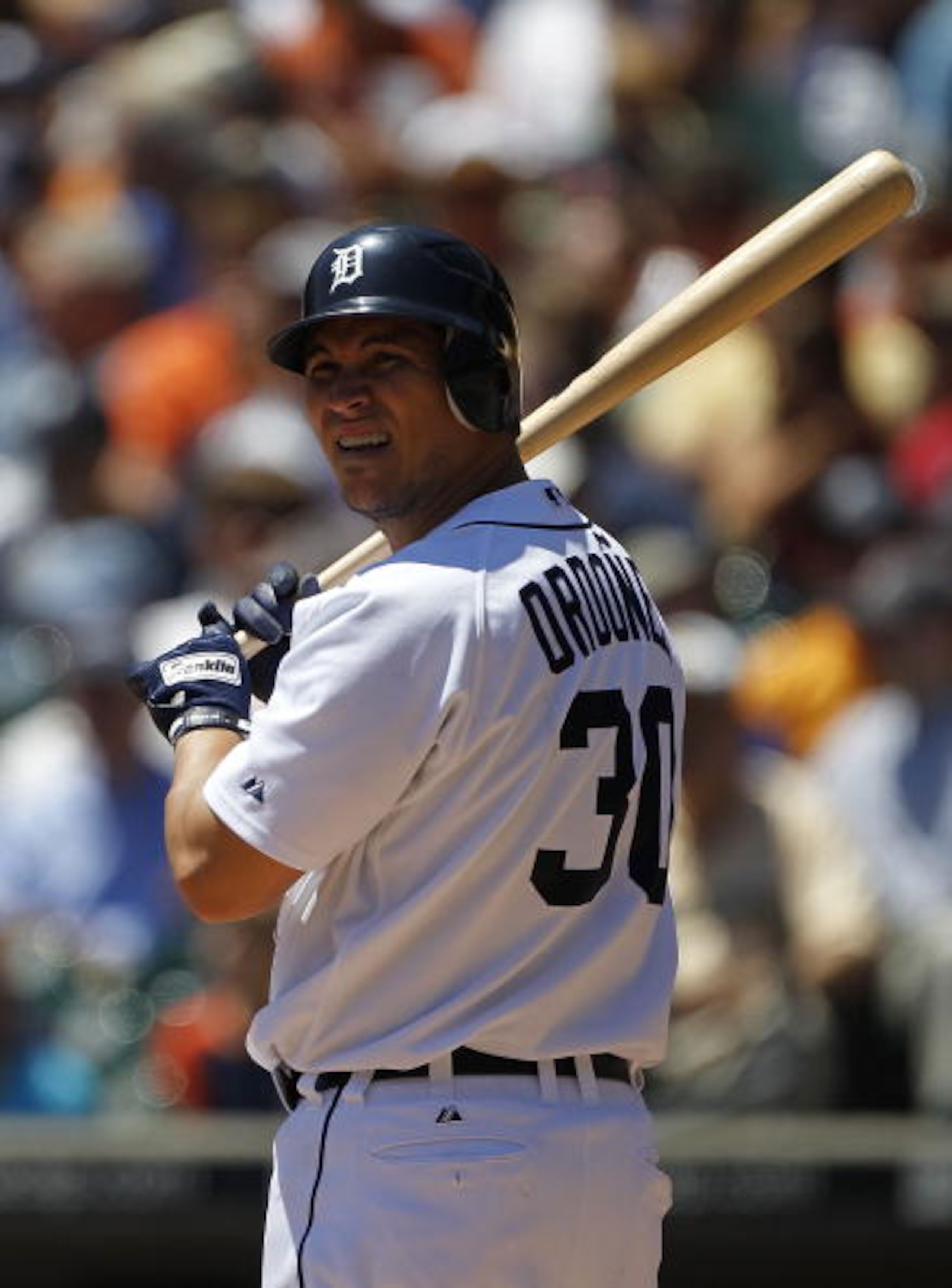 DETROIT - JUNE 17: Magglio Ordonez #30 of the Detroit Tigers bats during the first inning during the game against the Washington Nationals on June 17, 2010 at Comerica Park in Detroit, Michigan. The Tigers defeated the Nationals 8-3. (Photo by Leon Hali DETROIT - JUNE 17: Magglio Ordonez #30 of the Detroit Tigers bats during the first inning during the game against the Washington Nationals on June 17, 2010 at Comerica Park in Detroit, Michigan. The Tigers defeated the Nationals 8-3. (Photo by Leon Hali