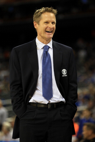 HOUSTON, TX - APRIL 04:  Broadcaster Steve Kerr smiles on the court before the National Championship Game of the 2011 NCAA Division I Men's Basketball Tournament between the Butler Bulldogs and Connecticut Huskies at Reliant Stadium on April 4, 2011 in Ho