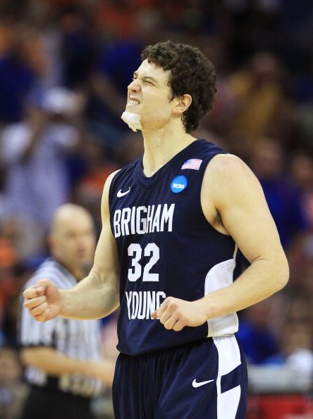 NEW ORLEANS, LA - MARCH 24:  Jimmer Fredette #32 of the Brigham Young Cougars reacts during their game against the Florida Gators in the Southeast regional of the 2011 NCAA men's basketball tournament at New Orleans Arena on March 24, 2011 in New Orleans,