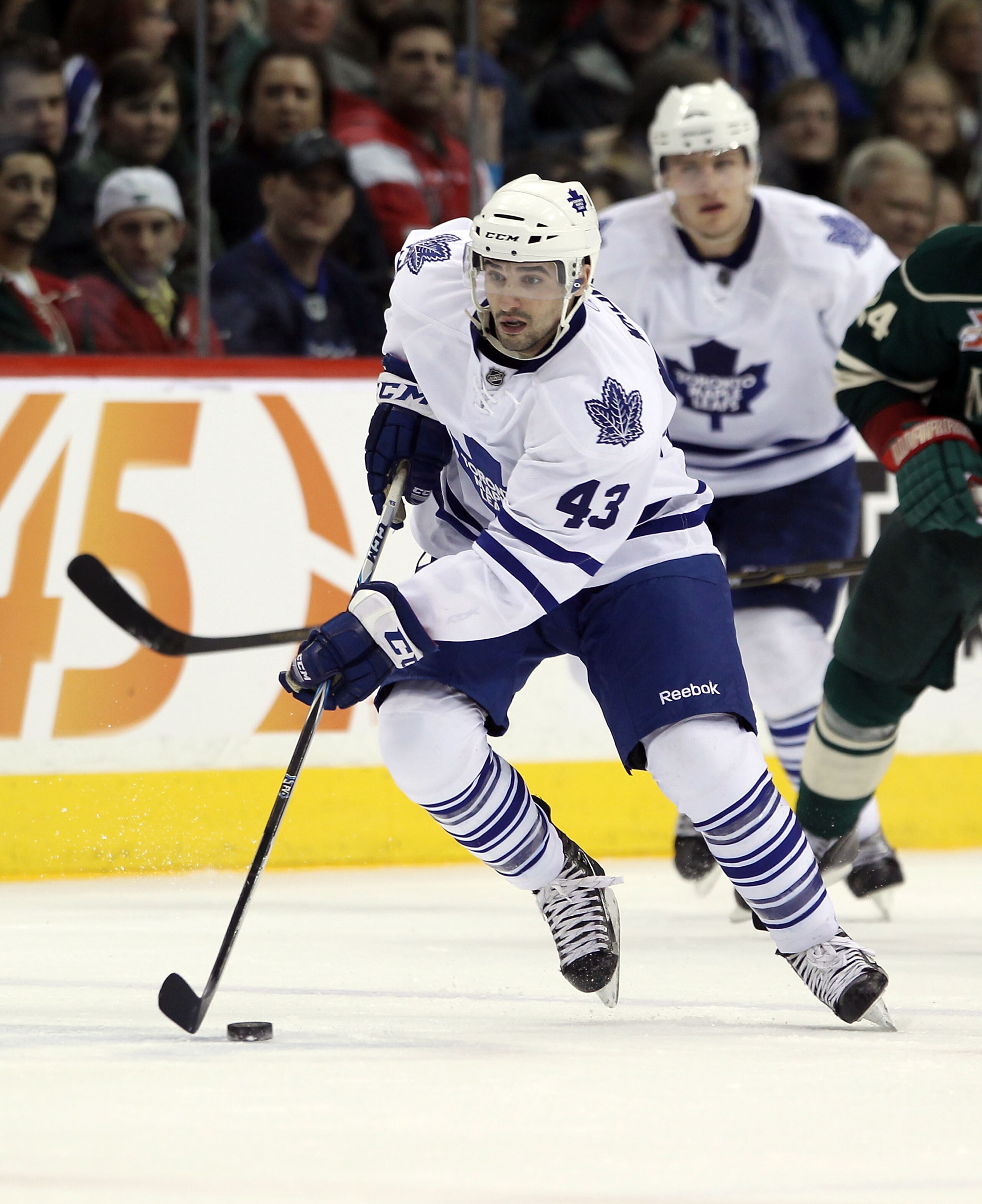 ST PAUL, MN - MARCH 22:  Nazem Kadri #43 of the Toronto Maple Leafs skates against the Toronto Maple Leafs at the Xcel Energy Center on March 22, 2011 in St Paul, Minnesota.  (Photo by Bruce Bennett/Getty Images)
