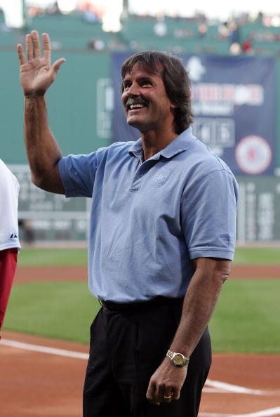 BOSTON - MAY 29:  Former Red Sox pitcher Baseball Hall of Fame inductee Dennis Eckersley waves to the crowd before the game against the Cleveland Indians at Fenway Park May 29, 2007 in Boston, Massachusetts.  (Photo by Elsa/Getty Images)