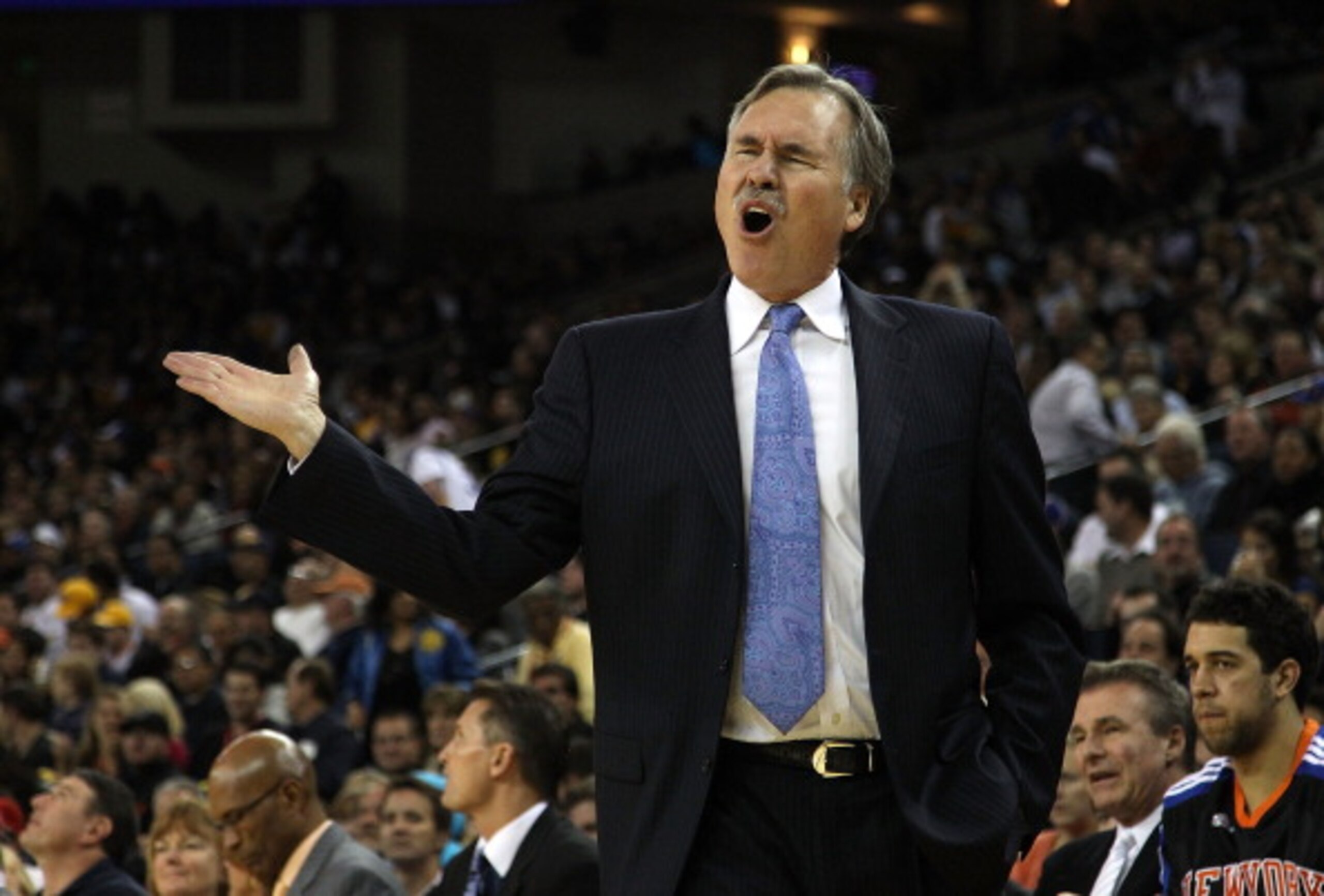 OAKLAND, CA - NOVEMBER 19:  Head coach Mike D'Antoni of the New York Knicks on the sidelines of their game against the Golden State Warriors at Oracle Arena on November 19, 2010 in Oakland, California. NOTE TO USER: User expressly acknowledges and agrees