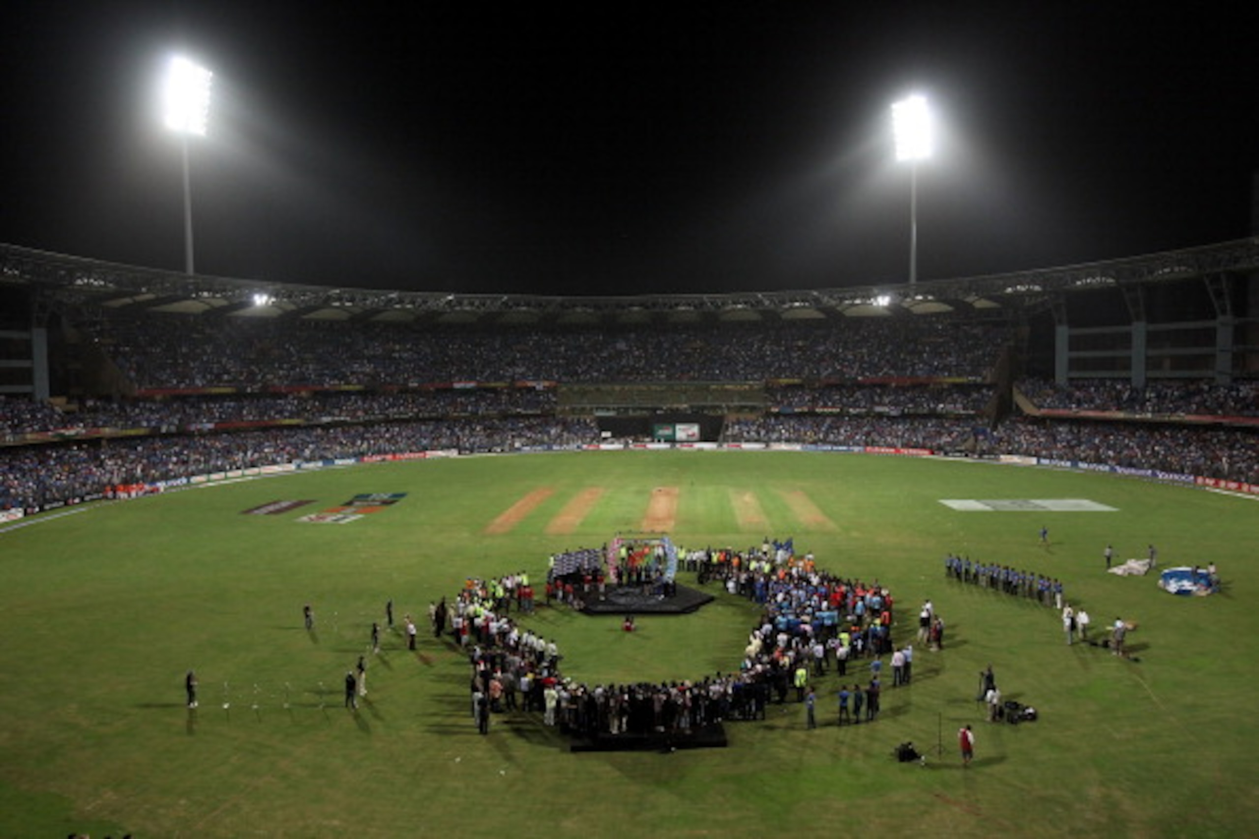 MUMBAI, INDIA - APRIL 02:  India players at the presentation after India defeated Sri Lanka a in the 2011 ICC World Cup Final between India and Sri Lanka played at Wankhede Stadium on April 2, 2011 in Mumbai, India.  (Photo by Graham Crouch/Getty Images)