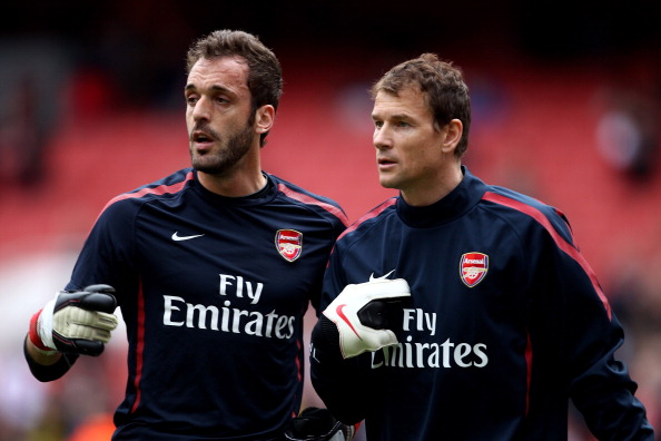 LONDON, ENGLAND - APRIL 02:  Goalkeepers Jens Lehmann and Manuel Almunia of Arsenal warm up prior to the Barclays Premier League match between Arsenal and Blackburn Rovers at the Emirates Stadium on April 2, 2011 in London, England.  (Photo by Julian Finn