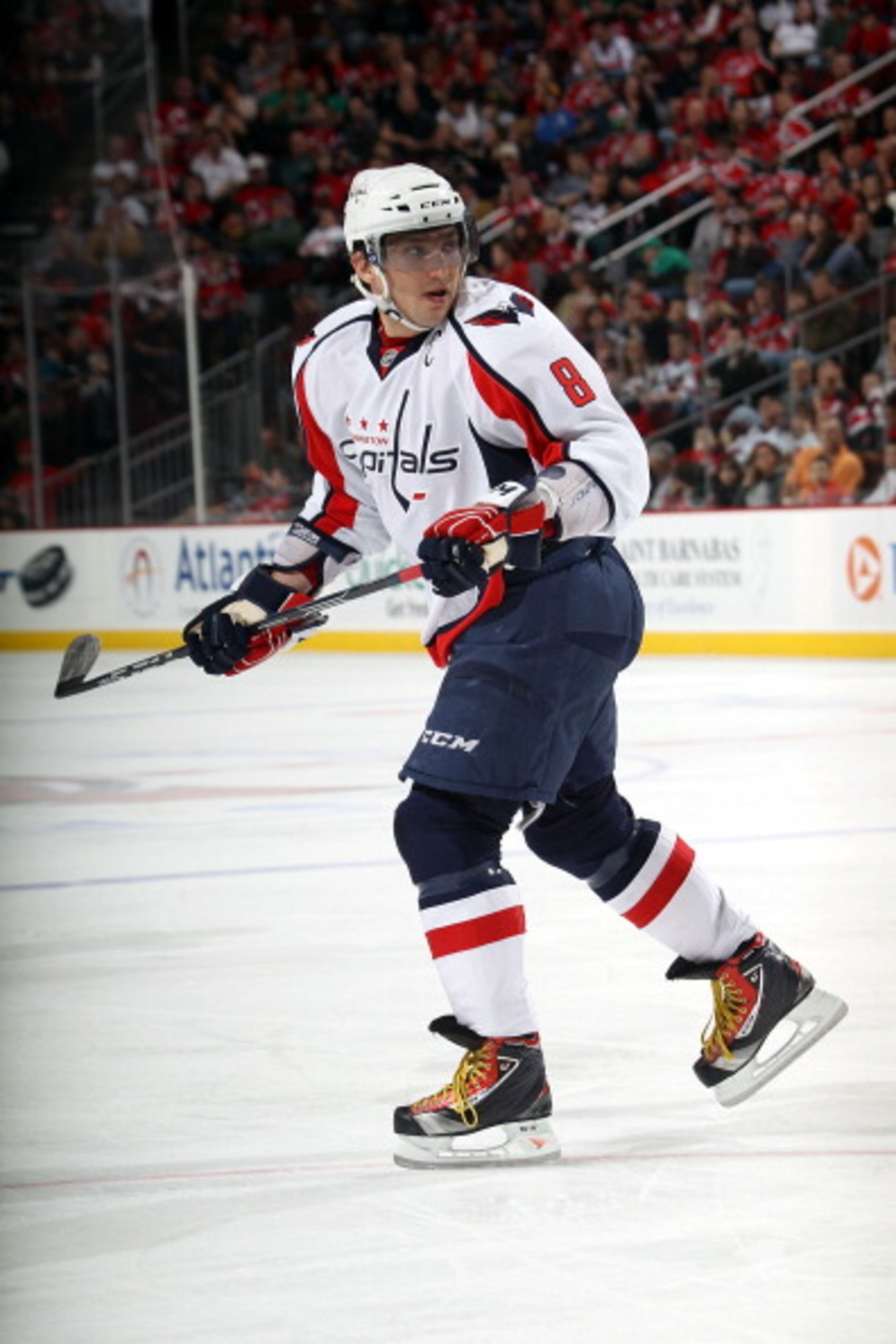 NEWARK, NJ - MARCH 18:  Alex Ovechkin #8 of the Washington Capitals skates against the New Jersey Devils at the Prudential Center on March 18, 2011 in Newark, New Jersey. The Capitals shut out the Devils 3-0.  (Photo by Bruce Bennett/Getty Images)