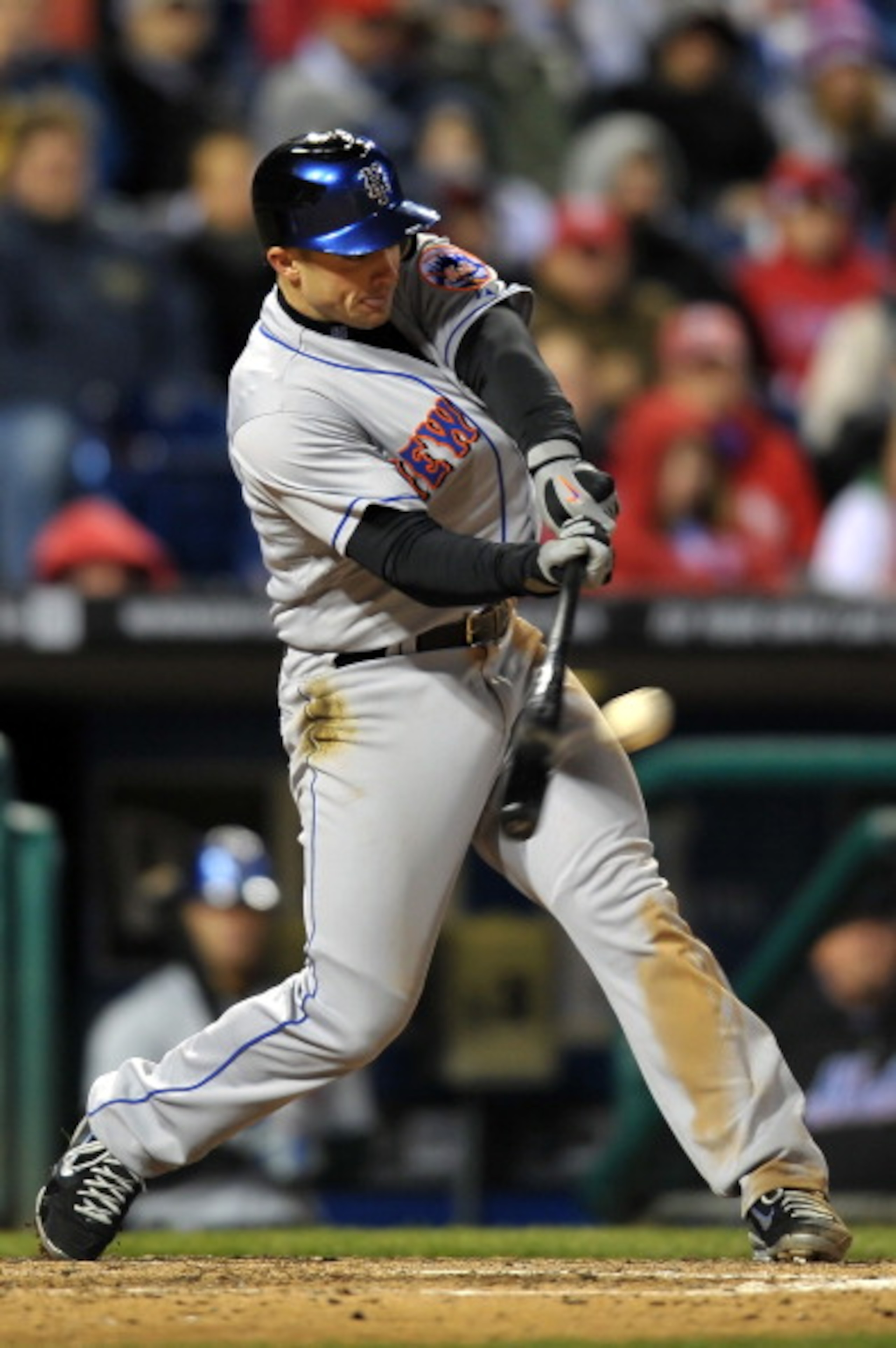 PHILADELPHIA, PA - APRIL 05: David Wright #5 of the New York Mets hits a double in the sixth inning during the game against the Philadelphia Phillies at Citizens Bank on April 5, 2011 in Philadelphia, Pennsylvania. The Mets won 7-1. (Photo by Drew Hallowe