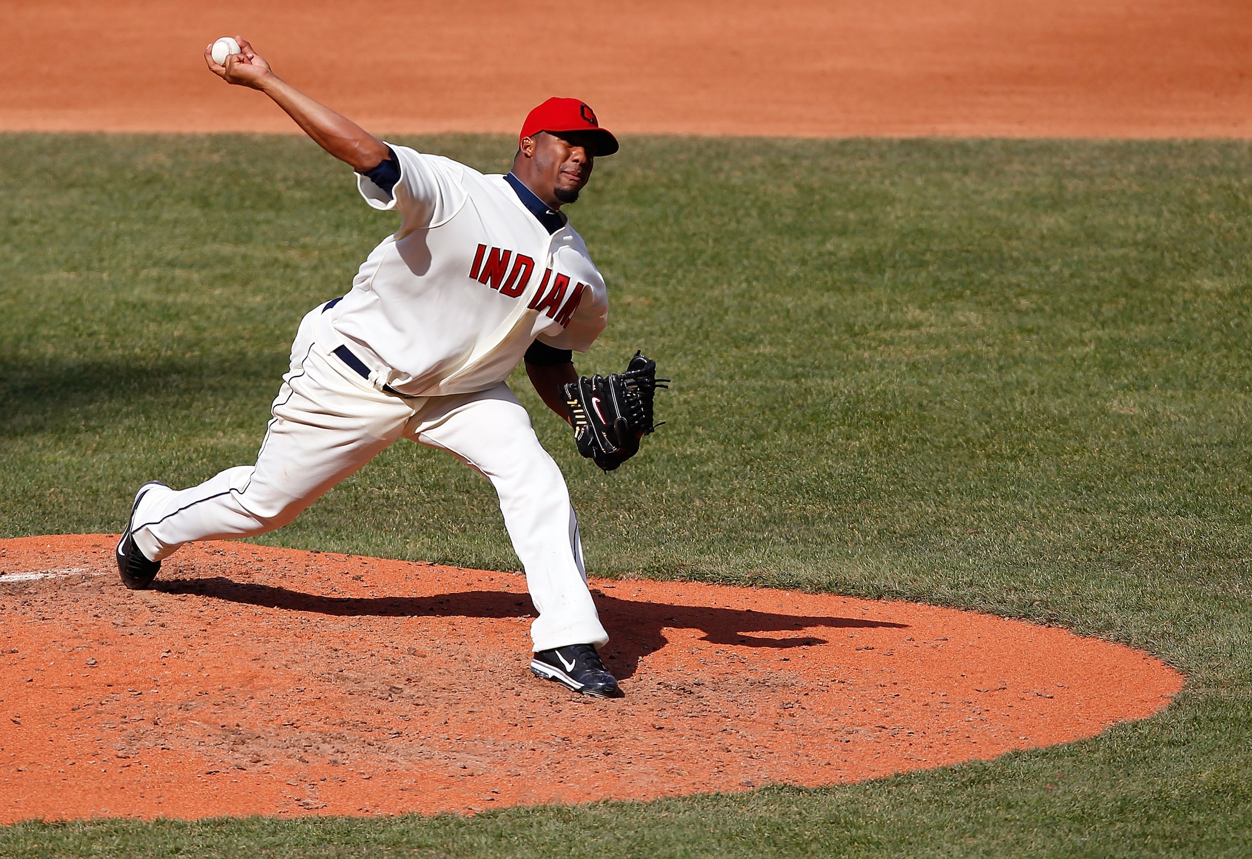 CLEVELAND - APRIL 01:  Fausto Carmona #55 of the Cleveland Indians pitches against the Chicago White Sox during the Opening Day game on April 1, 2011 at Progressive Field in Cleveland, Ohio.  (Photo by Jared Wickerham/Getty Images)