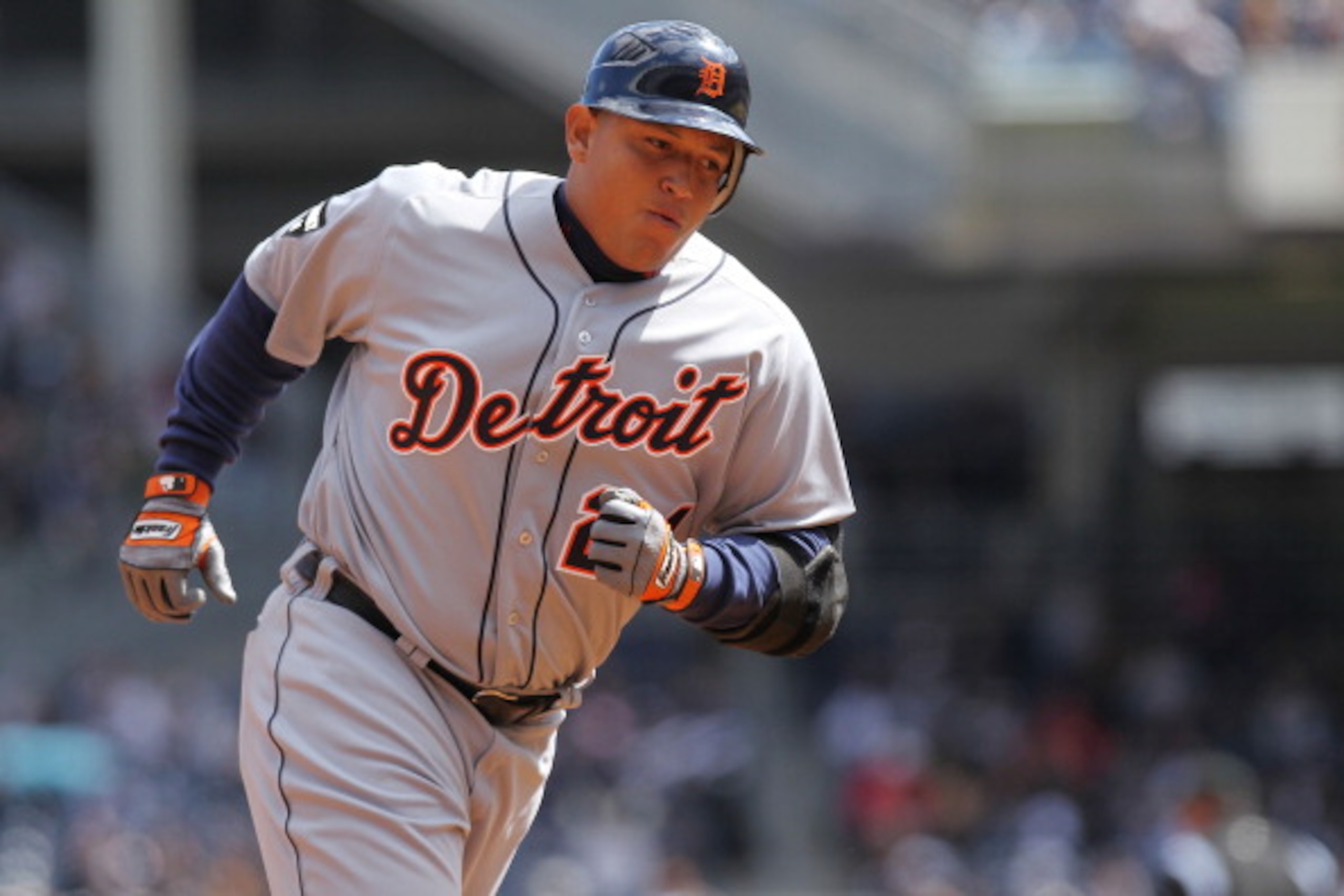 NEW YORK, NY - APRIL 03: Miguel Cabrera #24 of the Detroit Tigers rounds the bases after a two run homerun against the New York Yankees at Yankee Stadium on April 3, 2011 in the Bronx borough of New York City.  (Photo by Nick Laham/Getty Images)