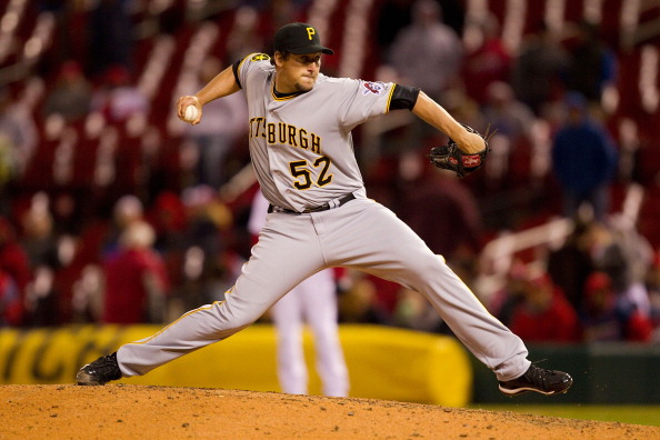 ST. LOUIS, MO - APRIL 4: Reliever Joel Hanrahan #52 of the Pittsburgh Pirates pitches against the St. Louis Cardinals at Busch Stadium on April 4, 2011 in St. Louis, Missouri.  (Photo by Dilip Vishwanat/Getty Images)