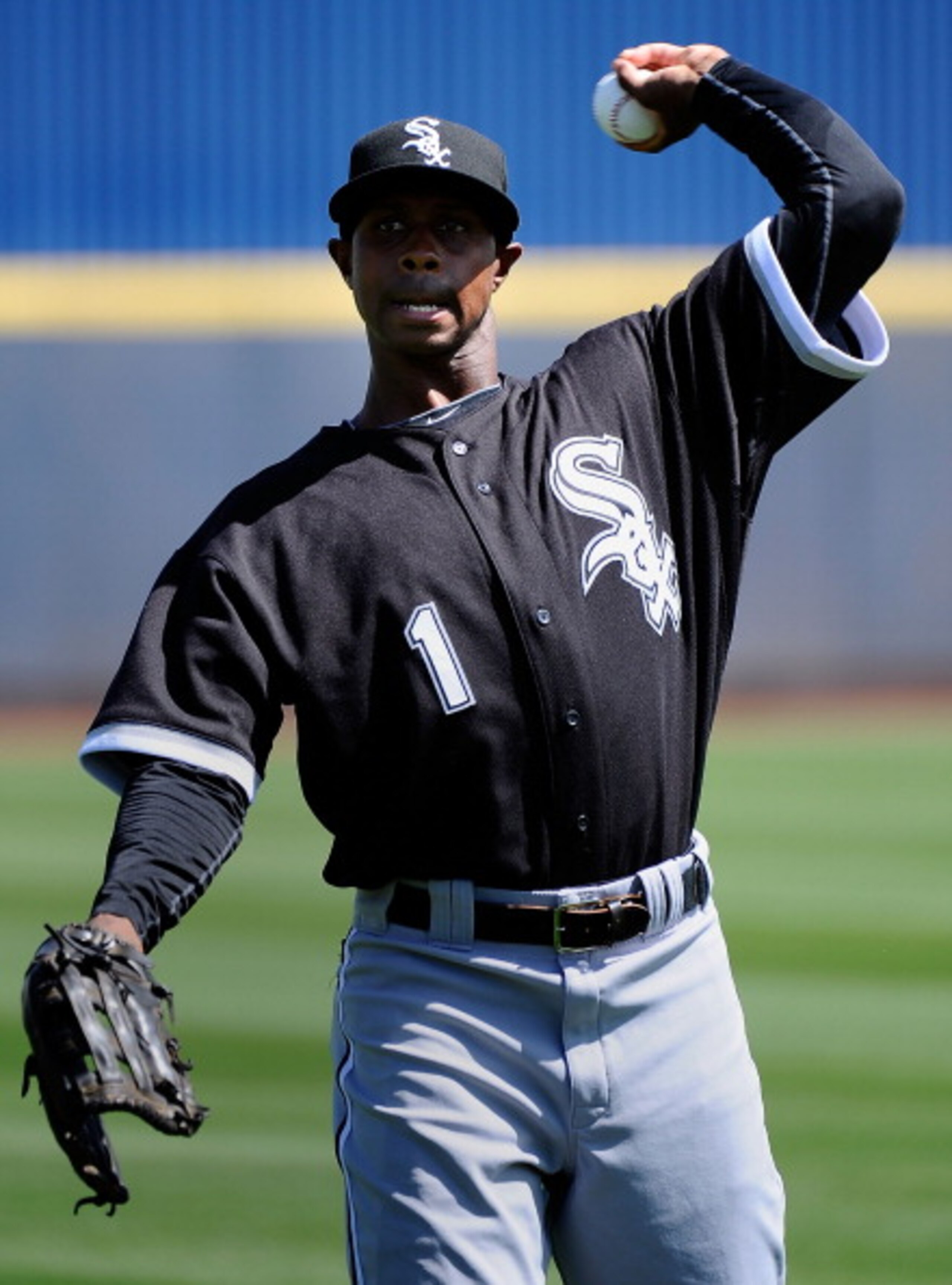 PHOENIX, AZ - MARCH 17:  Juan Pierre #1 of the Chicago White Sox warms up on the field before playing against the Milwaukee Brewers during the spring training game at Maryvale Baseball Park on March 17, 2011 in Phoenix, Arizona.  (Photo by Kevork Djansezi