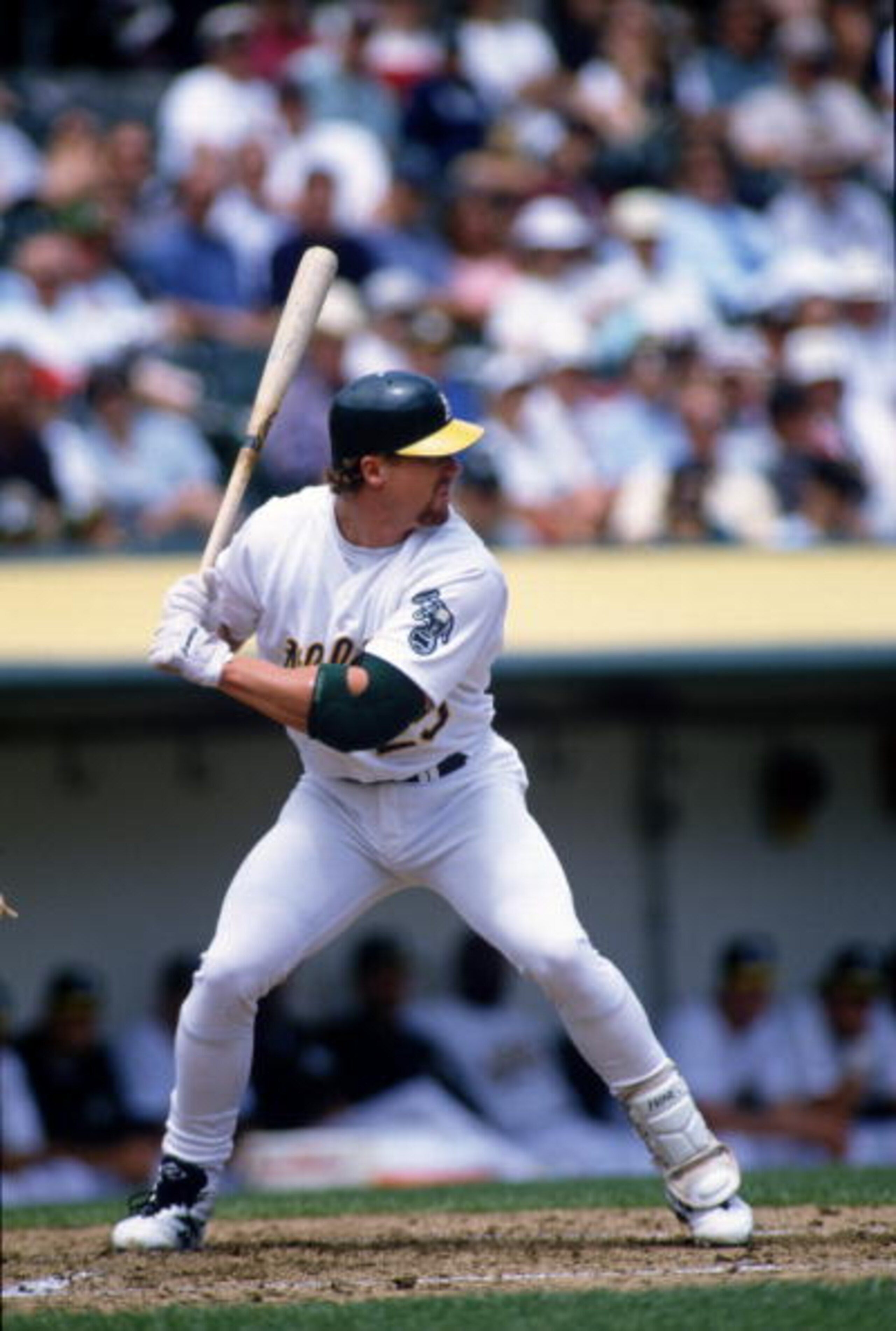 16 Jul 1996:  First baseman Mark McGwire of the Oakland A''s stares back at the pitchers mound as he awaits the ball during an at-bat in the A''s 12-5 victory over the Seattle Mariners at the Oakland Alameda County Coliseum in Oakland, California.   Manda