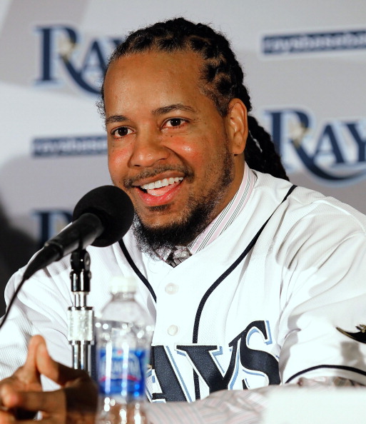 ST PETERSBURG, FL - FEBRUARY 01:  Manny Ramirez #24 of the Tampa Bay Rays talks with reporters at a press conference at Tropicana Field on February 1, 2011 in St Petersburg, Florida.  (Photo by J. Meric/Getty Images)