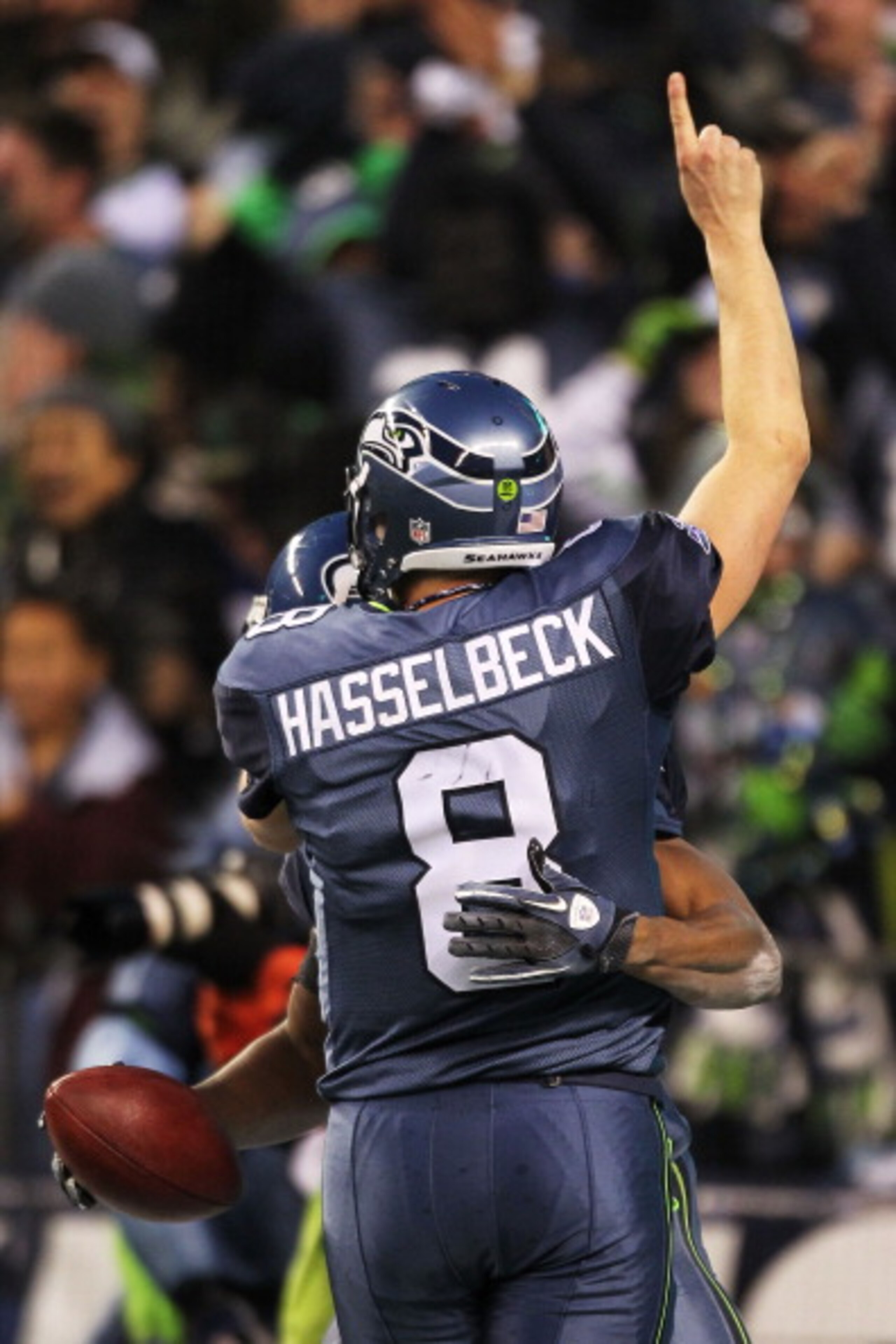 SEATTLE, WA - JANUARY 08:  Matt Hasselbeck #8 of the Seattle Seahawks reacts during their game against the New Orleans Saints during the 2011 NFC wild-card playoff game at Qwest Field on January 8, 2011 in Seattle, Washington.  (Photo by Otto Greule Jr/Ge