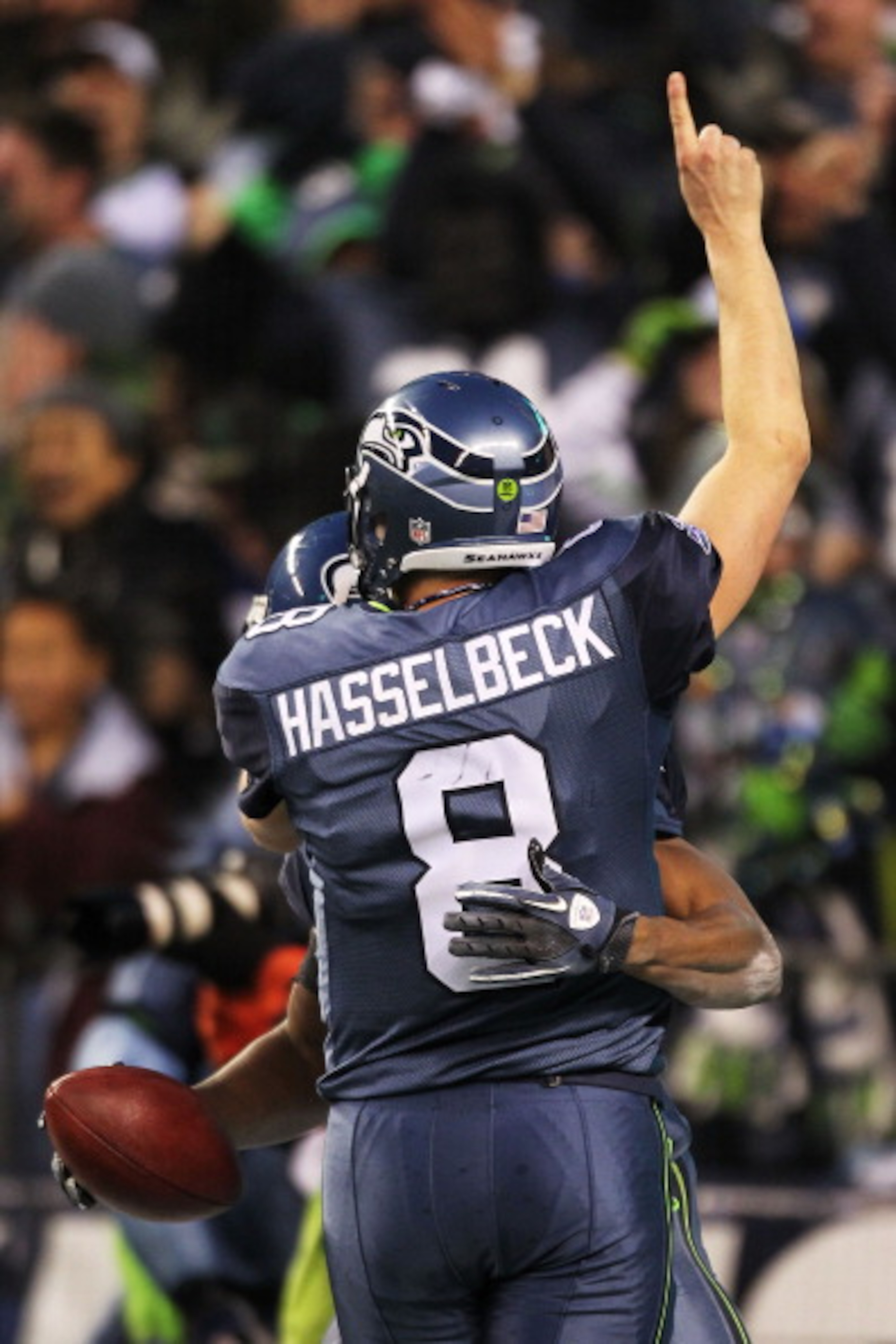 SEATTLE, WA - JANUARY 08:  Matt Hasselbeck #8 of the Seattle Seahawks reacts during their game against the New Orleans Saints during the 2011 NFC wild-card playoff game at Qwest Field on January 8, 2011 in Seattle, Washington.  (Photo by Otto Greule Jr/Ge