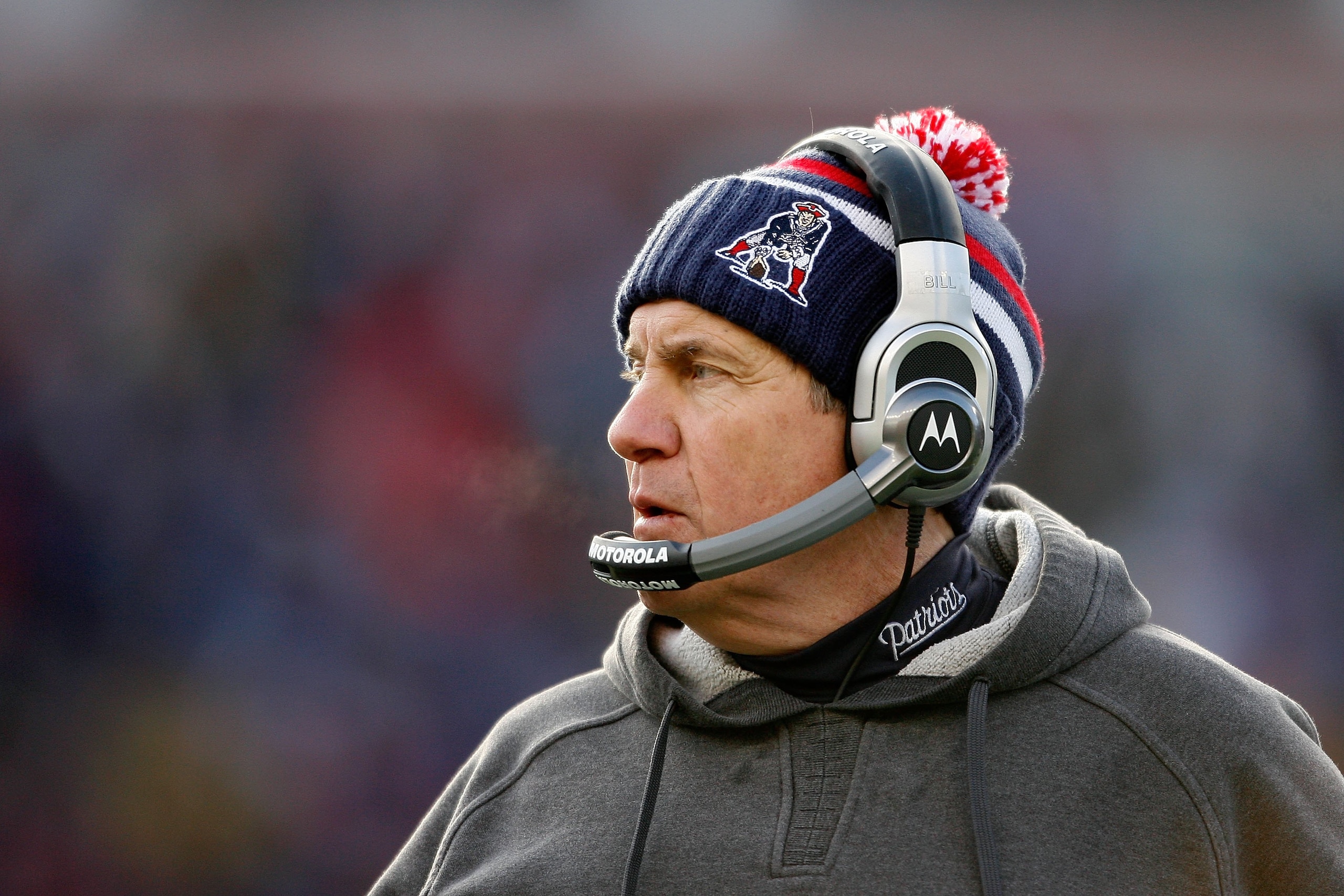 FOXBORO, MA - JANUARY 10: Head coach Bill Belichick of the New England Patriots looks on against the Baltimore Ravens during the 2010 AFC wild-card playoff game at Gillette Stadium on January 10, 2010 in Foxboro, Massachusetts. (Photo by Elsa/Getty Imag FOXBORO, MA - JANUARY 10: Head coach Bill Belichick of the New England Patriots looks on against the Baltimore Ravens during the 2010 AFC wild-card playoff game at Gillette Stadium on January 10, 2010 in Foxboro, Massachusetts. (Photo by Elsa/Getty Imag