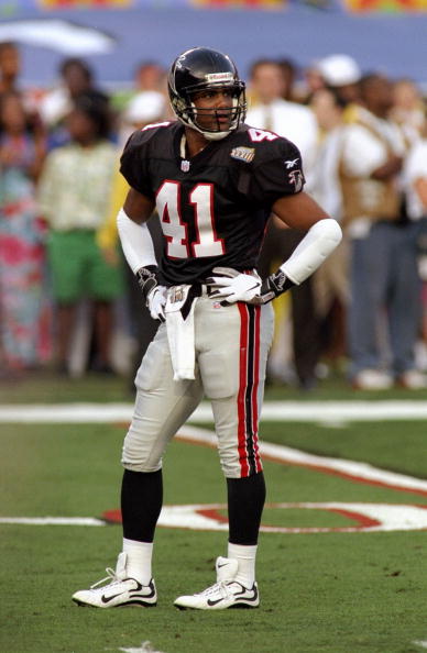 31 Jan 1999:  Eugene Robinson #41 of the Atlanta Falcons stands on the field looking on during the Super Bowl XXXIII Game against the Denver Broncos at the Pro Player Stadium in Miami, Florida. The Broncos defeated the Falcons 34-19.