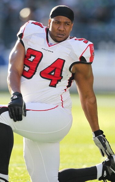 SEATTLE, WA - DECEMBER 19:  Defensive tackle Peria Jerry #94 of the Atlanta Falcons looks on during warmups prior to the game against the Seattle Seahawks at Qwest Field on December 19, 2010 in Seattle, Washington. (Photo by Otto Greule Jr/Getty Images)