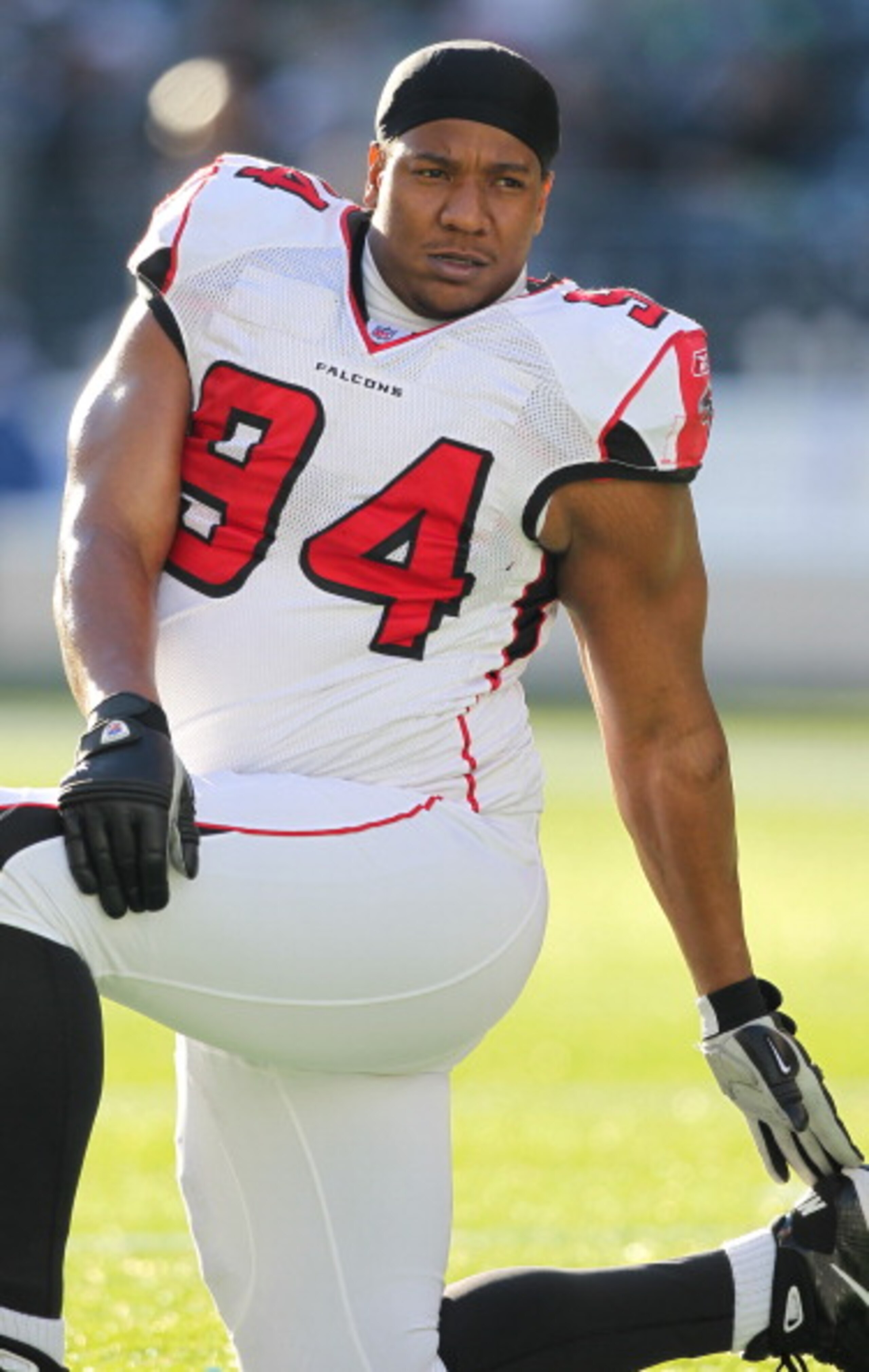 SEATTLE, WA - DECEMBER 19:  Defensive tackle Peria Jerry #94 of the Atlanta Falcons looks on during warmups prior to the game against the Seattle Seahawks at Qwest Field on December 19, 2010 in Seattle, Washington. (Photo by Otto Greule Jr/Getty Images)