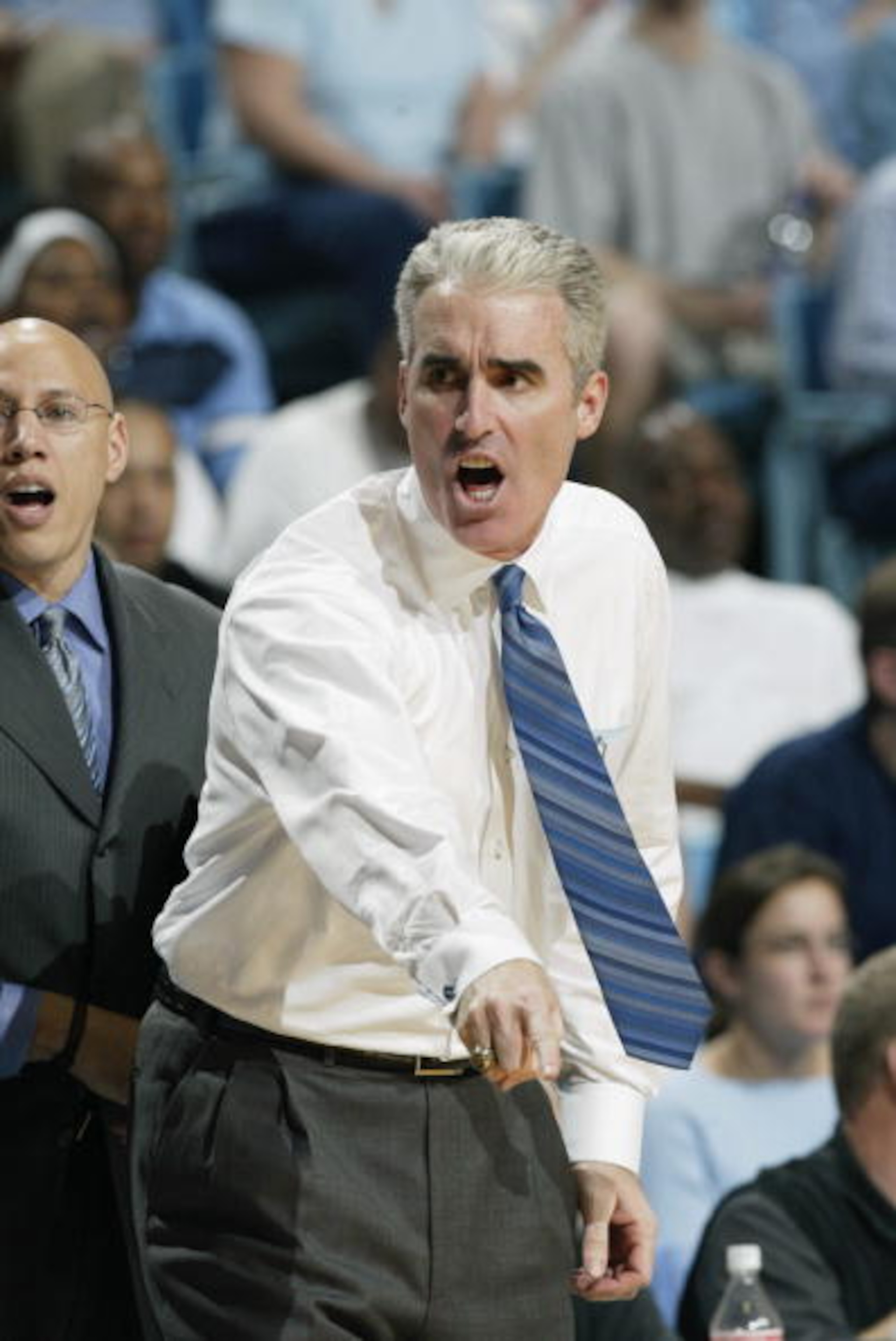 CHAPEL HILL, NC - MARCH 9:  Head coach Matt Doherty of the University of North Carolina at Chapel Hill Tar Heels yells during the game against the Duke University Blue Devils at Dean E. Smith Center on March 9, 2003 in Chapel Hill, North Carolina.  The Ta