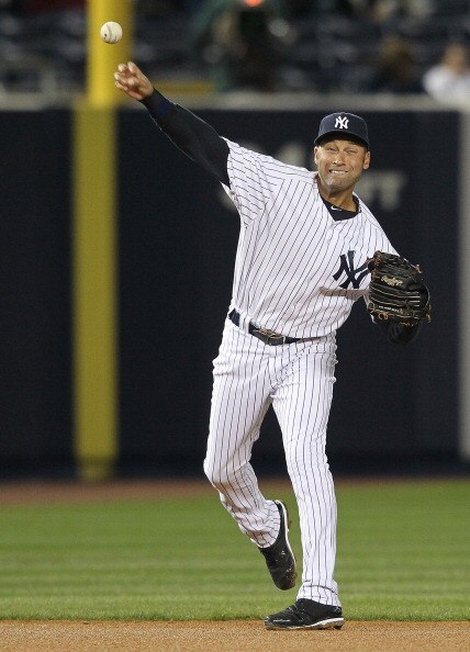 NEW YORK, NY - APRIL 05: Derek Jeter #2 of the New York Yankees throws to first against the Minnesota Twins at Yankee Stadium on April 5, 2011 in the Bronx borough of New York City.  (Photo by Nick Laham/Getty Images)