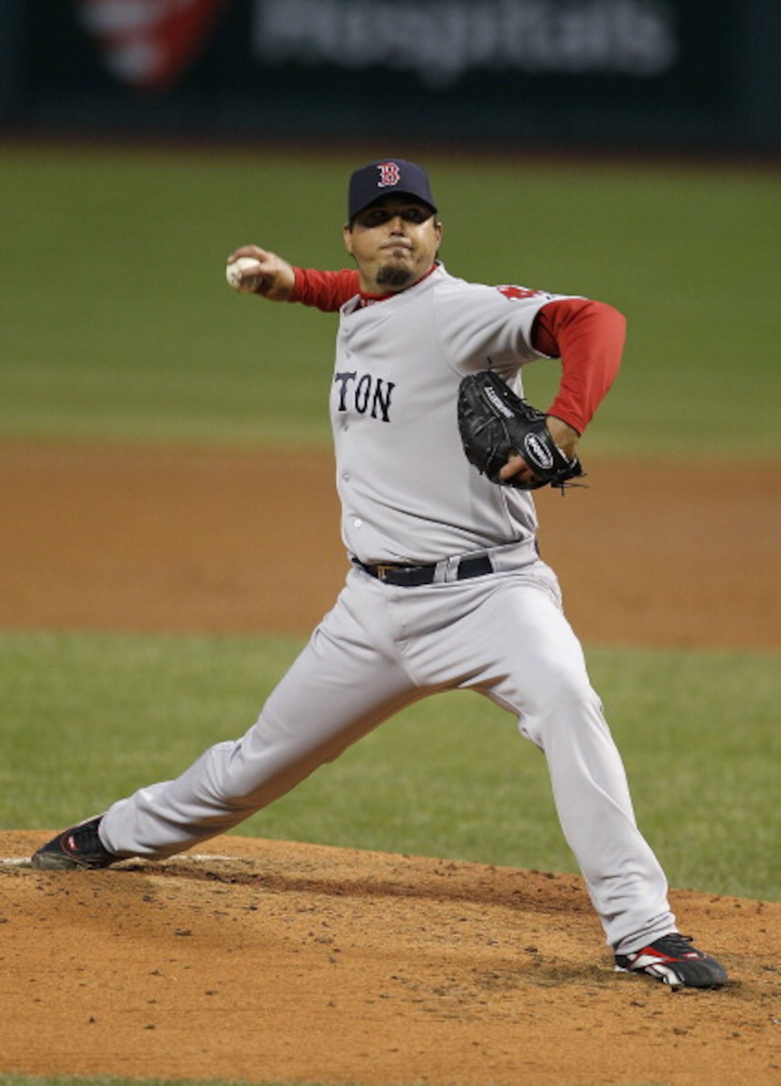 CLEVELAND - APRIL 05:  Josh Beckett #19 of the Boston Red Sox warms up prior to the start of the game against the  Cleveland Indians at Progressive Field on April 5, 2011 in Cleveland, Ohio. The Indians defeated the Red Sox 3-1.  (Photo by Leon Halip/Gett