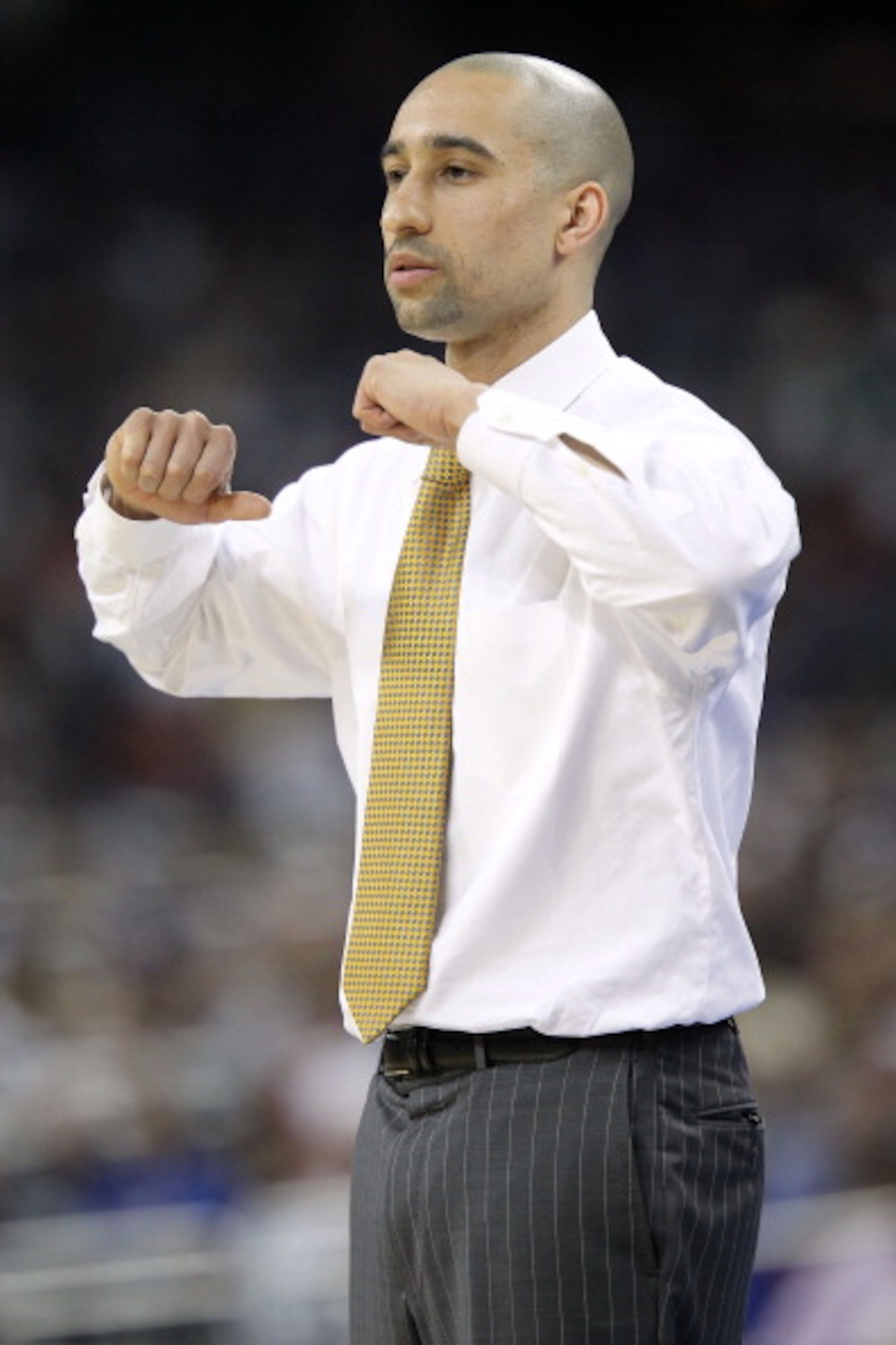 HOUSTON, TX - APRIL 02:  Head coach Shaka Smart of the Virginia Commonwealth Rams reacts from the sidelines against the Butler Bulldogs during the National Semifinal game of the 2011 NCAA Division I Men's Basketball Championship at Reliant Stadium on Apri