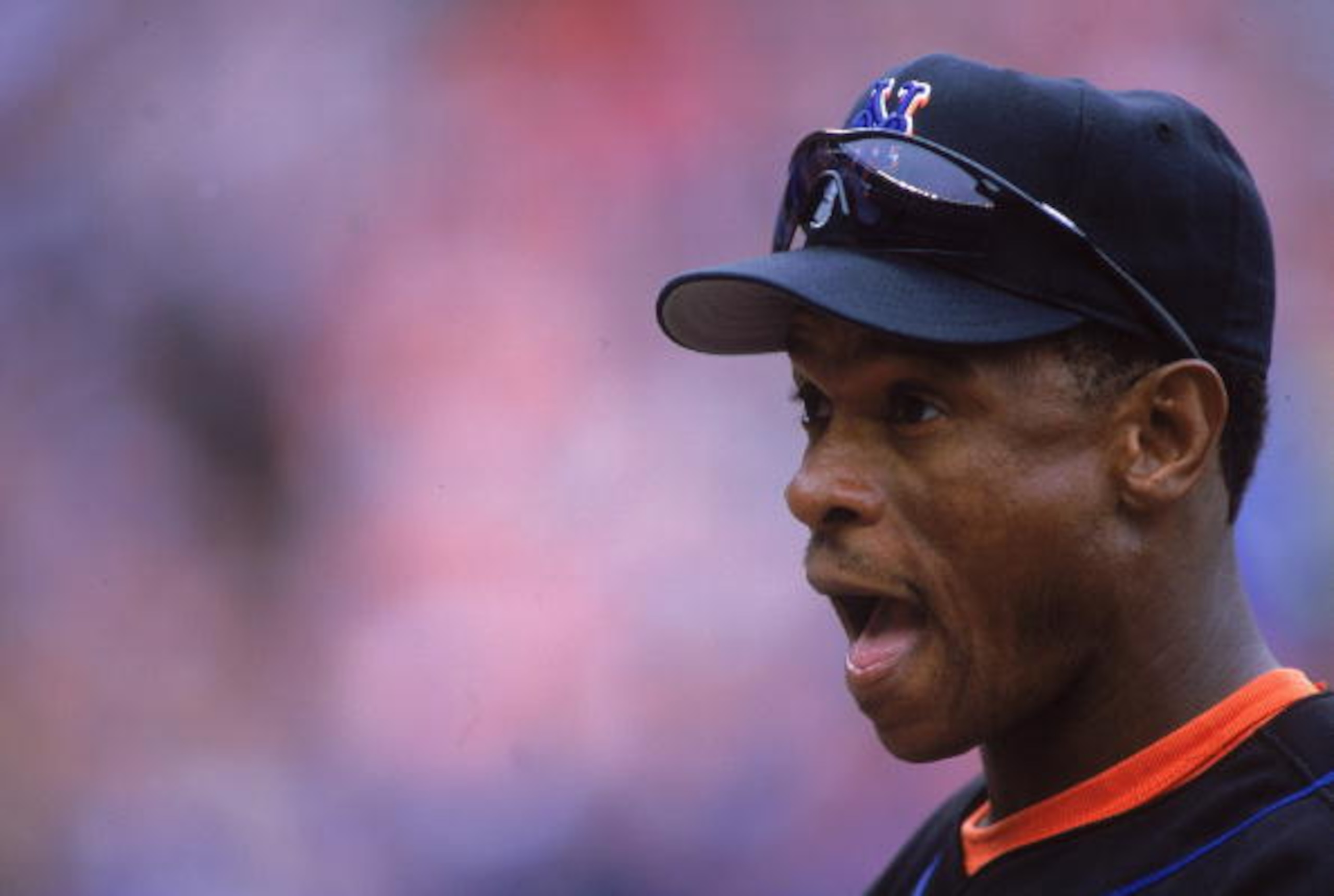 3 Apr 2000:  Rickey Henderson #24 of the New York Mets looking on during the game against the San Diego Padres at Shea Stadium in Flushing, New York. The Mets defeated the Padres 2-1. Mandatory Credit: Al Bello  /Allsport