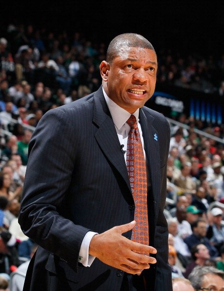 ATLANTA, GA - APRIL 01:  Head coach Doc Rivers of the Boston Celtics against the Atlanta Hawks at Philips Arena on April 1, 2011 in Atlanta, Georgia.  NOTE TO USER: User expressly acknowledges and agrees that, by downloading and/or using this Photograph,