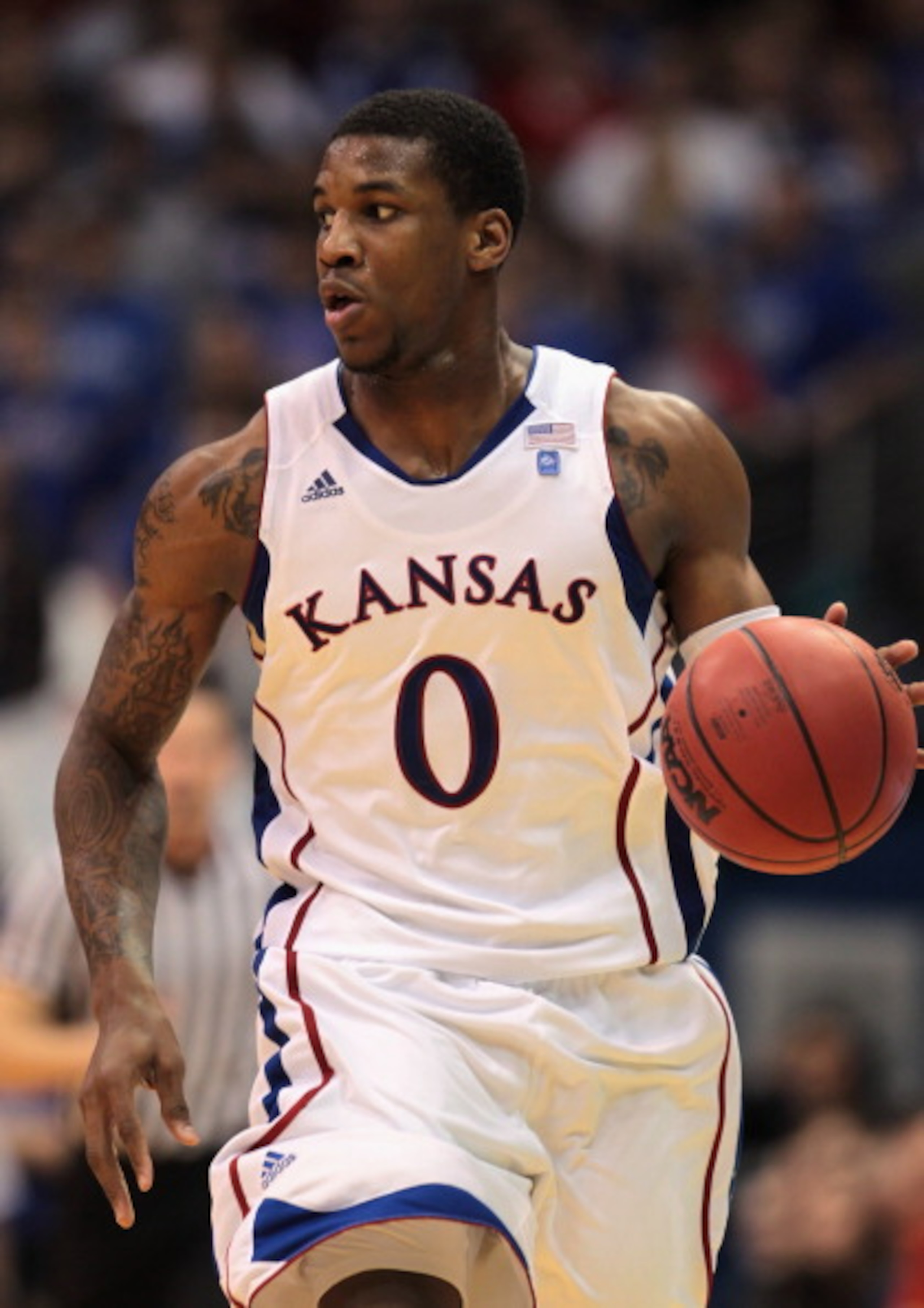 LAWRENCE, KS - DECEMBER 29:  Thomas Robinson #0 of the Kansas Jayhawks in action during the game against the University of Texas Arlington Mavericks on December 29, 2010 at Allen Fieldhouse in Lawrence, Kansas.  (Photo by Jamie Squire/Getty Images)
