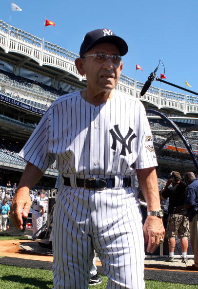 NEW YORK - JULY 19:  New York Yankees Hall of Famer Yogi Berra looks on during the teams 63rd Old Timers Day before the game against the Detroit Tigers on July 19, 2009 at Yankee Stadium in the Bronx borough of New York City.  (Photo by Jim McIsaac/Getty