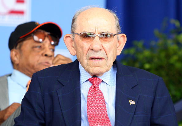 COOPERSTOWN, NY - JULY 26:  Baseball icon Yogi Berra looks on at Clark Sports Center during the 2009  Baseball Hall of Fame induction ceremony on July 26, 2009 in Cooperstown, New York.  (Photo by Jim McIsaac/Getty Images)