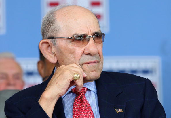 COOPERSTOWN, NY - JULY 26:  Baseball icon Yogi Berra looks on at Clark Sports Center during the 2009  Baseball Hall of Fame induction ceremony on July 26, 2009 in Cooperstown, New York.  (Photo by Jim McIsaac/Getty Images)