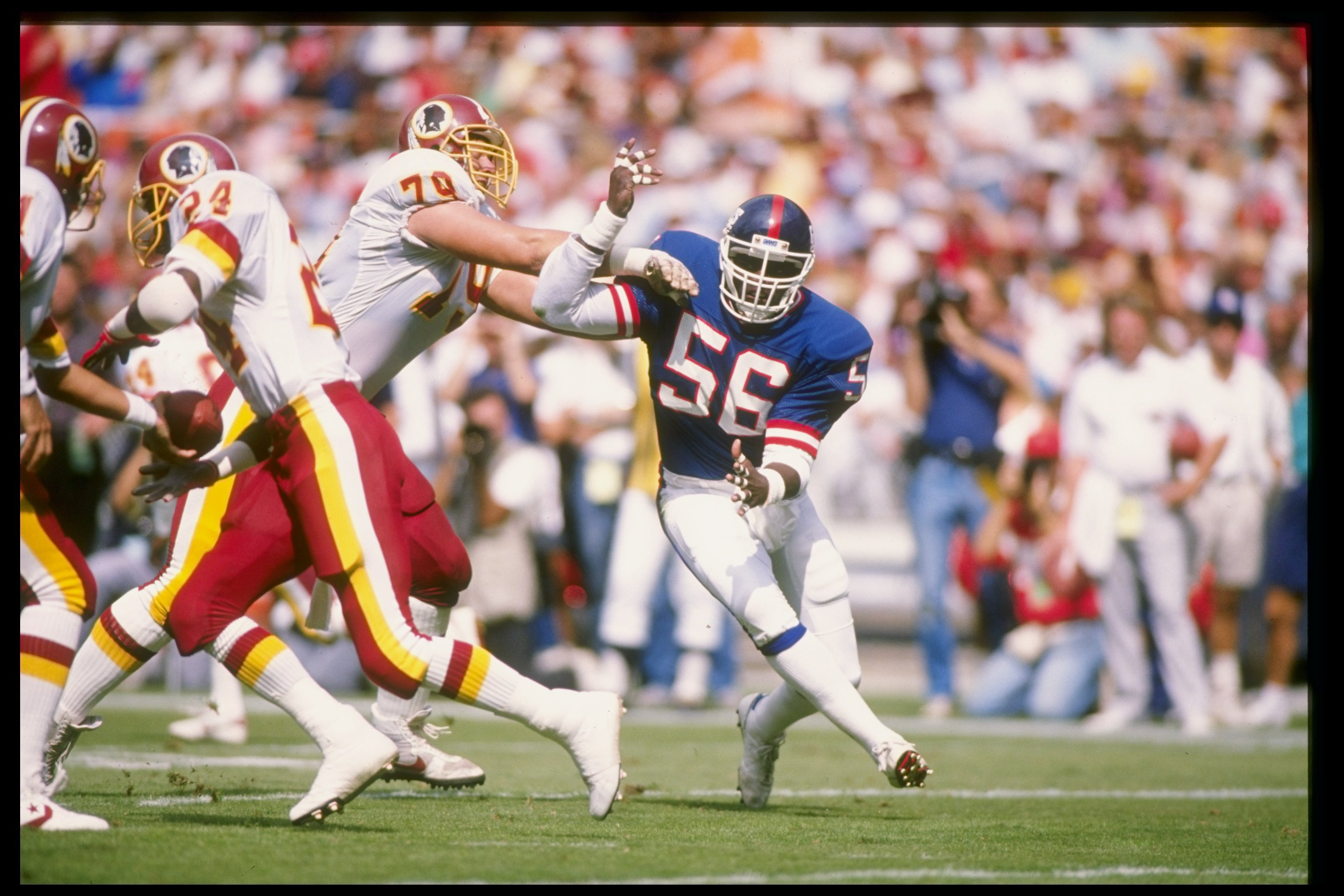 2 Oct 1988: Linebacker Lawrence Taylor of the New York Giants in action during a game against the Washington Redskins at RFK Stadium in Washington, D.C. The Giants won the game 24-23. Mandatory Credit: Mike Powell /Allsport