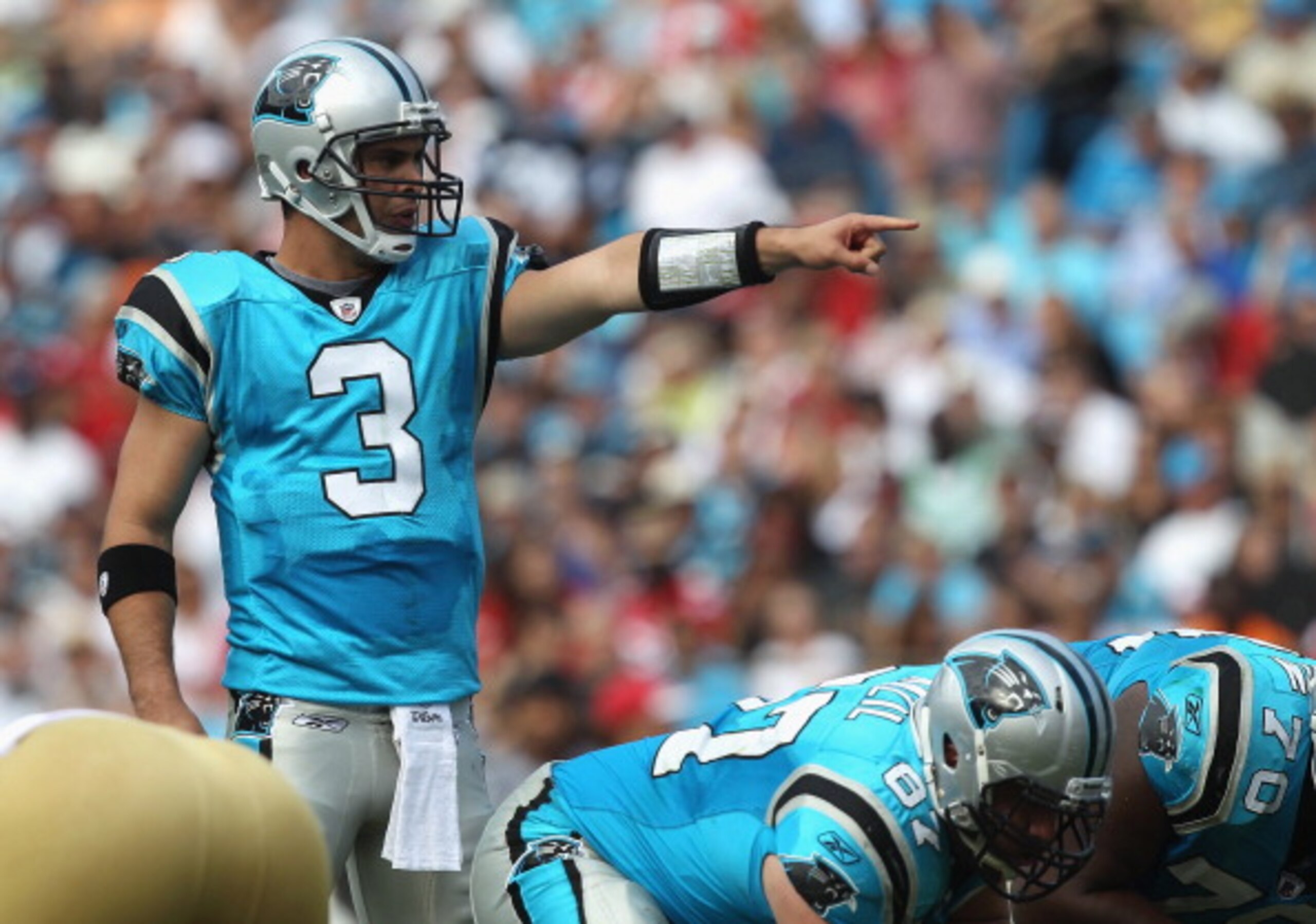CHARLOTTE, NC - OCTOBER 24:  Matt Moore #3 of the Carolina Panthers against the San Francisco 49ers during their game at Bank of America Stadium on October 24, 2010 in Charlotte, North Carolina.  (Photo by Streeter Lecka/Getty Images)