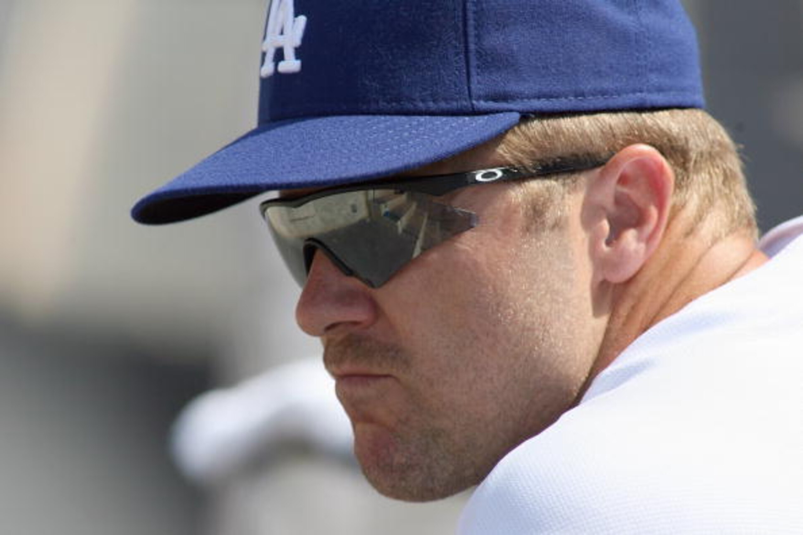LOS ANGELES - JULY 13:  Jeff Kent #12 of the Los Angeles Dodgers looks on from the dugout during the game against the Florida Marlins at Dodger Stadium on July 13, 2008 in Los Angeles, California. The Dodgers defeated the Marlins 9-1.  (Photo by: Christia