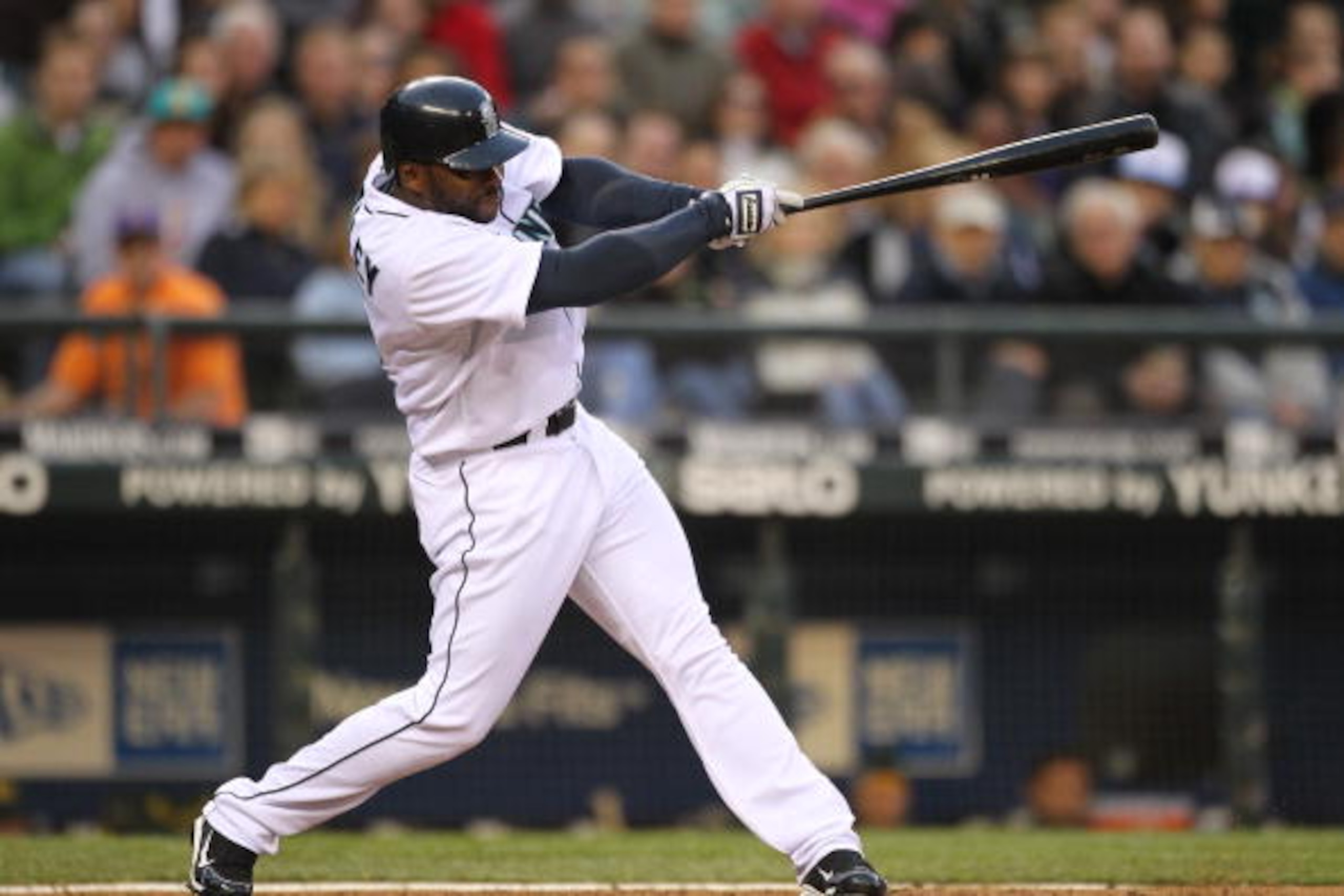 SEATTLE - APRIL 14:  Milton Bradley #15 of the Seattle Mariners bats against the Oakland Athletics at Safeco Field on April 14, 2010 in Seattle, Washington. (Photo by Otto Greule Jr/Getty Images)
