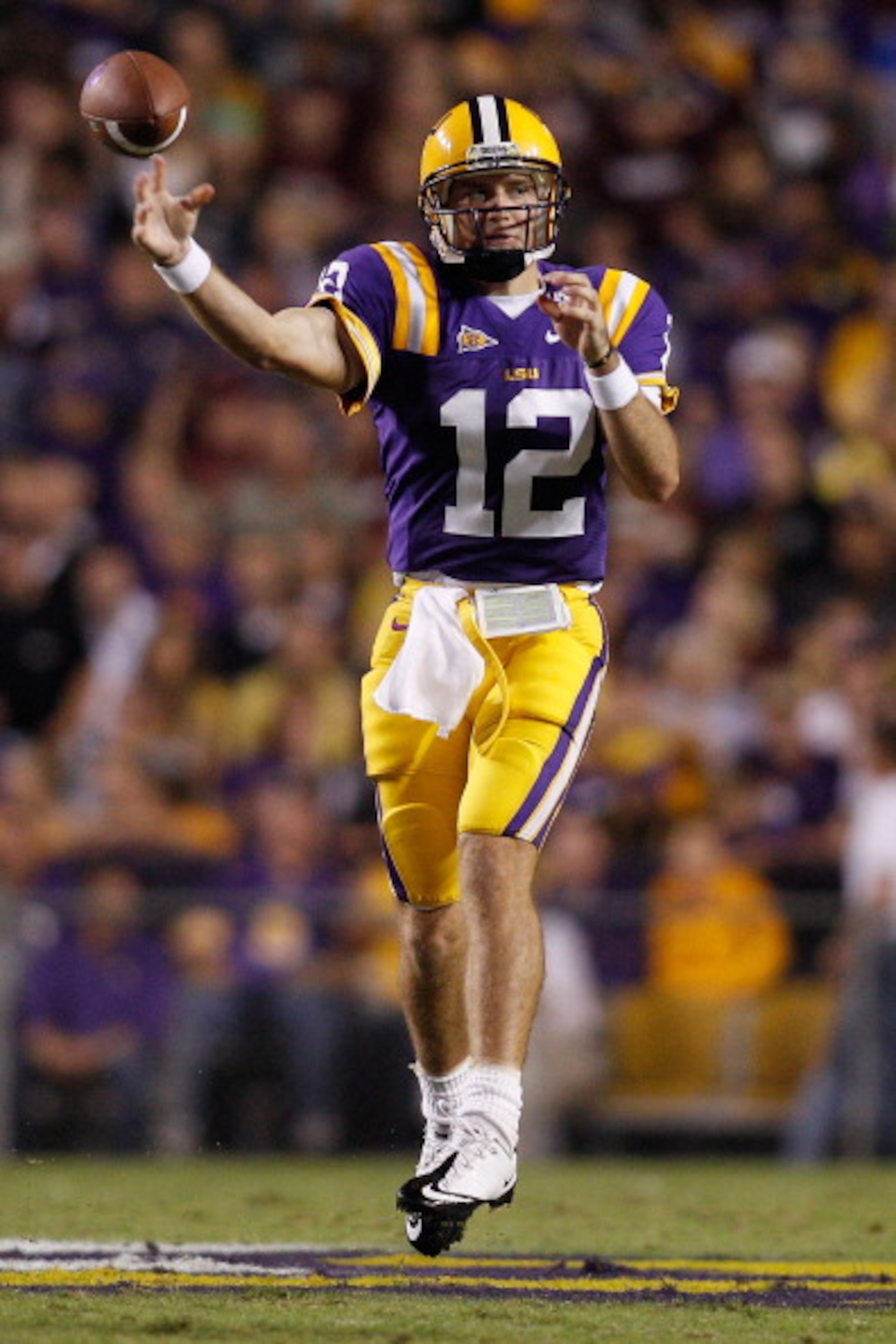 BATON ROUGE, LA - NOVEMBER 13: Quarterback Jarrett Lee #12 of the Louisiana State University Tigers throws a pass against the University of Louisiana-Monroe Warhawks at Tiger Stadium on November 13, 2010 in Baton Rouge, Louisiana. (Photo by Chris Grayth BATON ROUGE, LA - NOVEMBER 13: Quarterback Jarrett Lee #12 of the Louisiana State University Tigers throws a pass against the University of Louisiana-Monroe Warhawks at Tiger Stadium on November 13, 2010 in Baton Rouge, Louisiana. (Photo by Chris Grayth