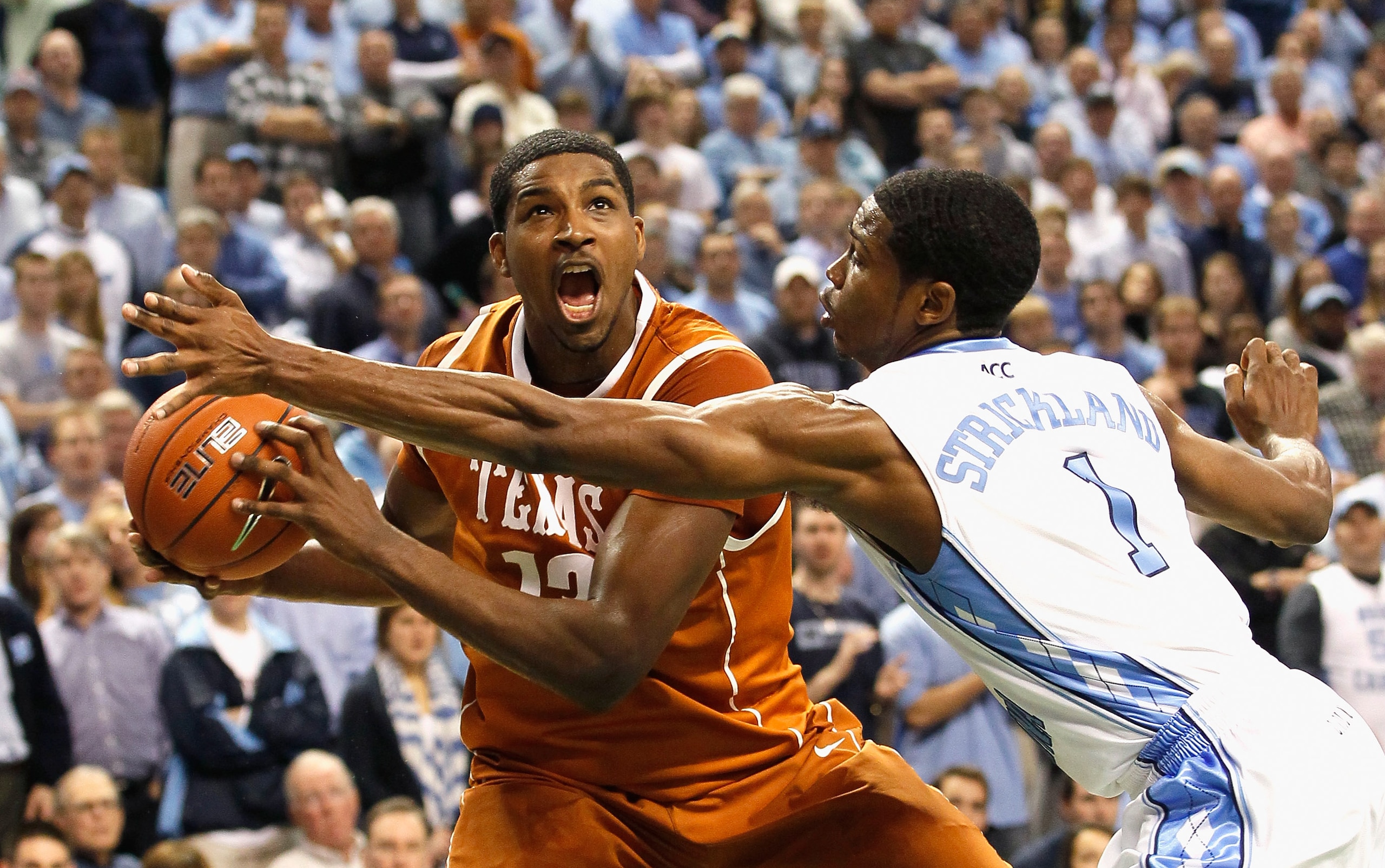GREENSBORO, NC - DECEMBER 18: Tristan Thompson #13 of the Texas Longhorns against Dexter Strickland #1 of the North Carolina Tar Heels at Greensboro Coliseum on December 18, 2010 in Greensboro, North Carolina. (Photo by Kevin C. Cox/Getty Images) GREENSBORO, NC - DECEMBER 18: Tristan Thompson #13 of the Texas Longhorns against Dexter Strickland #1 of the North Carolina Tar Heels at Greensboro Coliseum on December 18, 2010 in Greensboro, North Carolina. (Photo by Kevin C. Cox/Getty Images)
