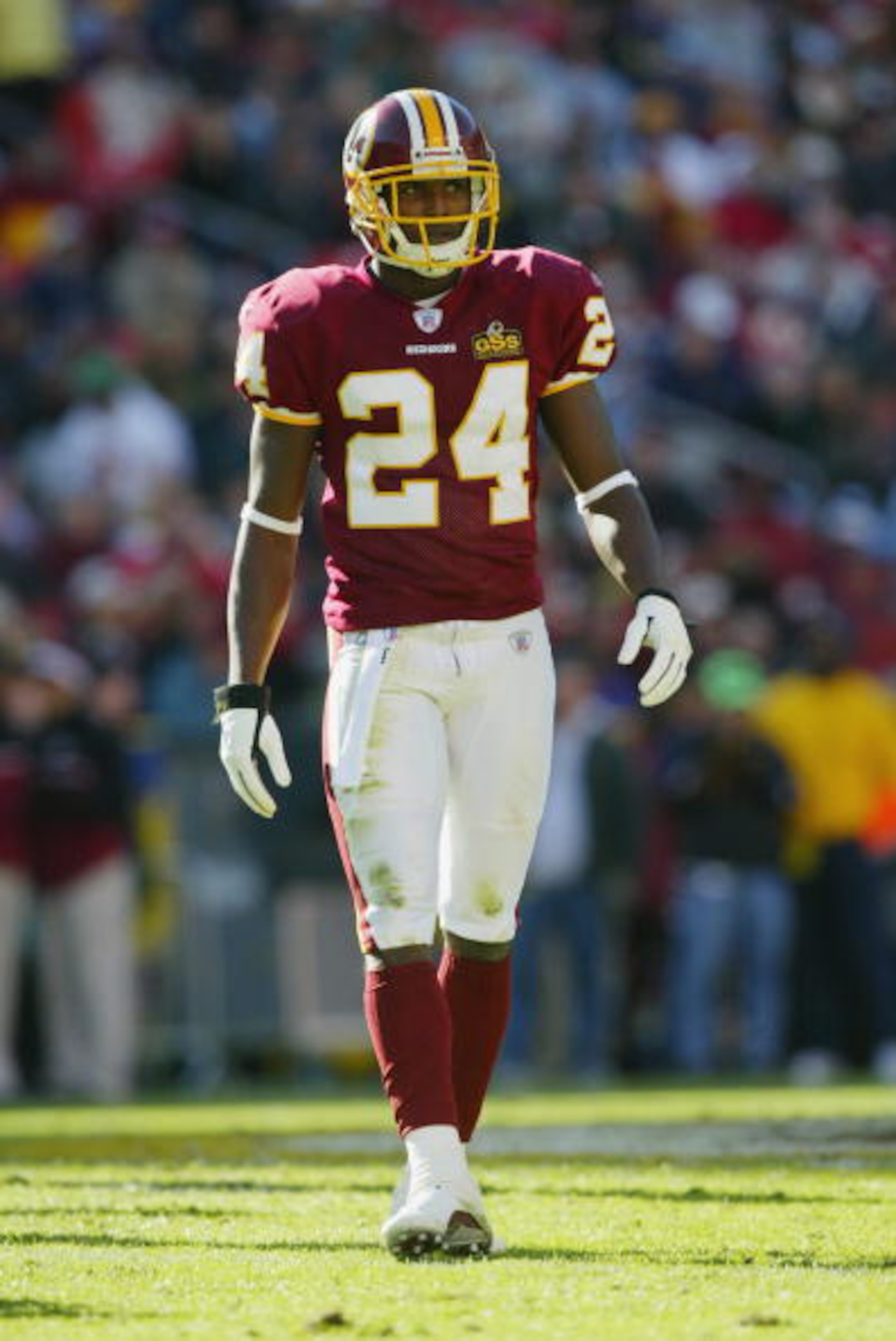 LANDOVER, MD - NOVEMBER 9:  Linebacker Champ Bailey #24 of the Washington Redskins on the field during the game against the Seattle Seahawks on November 9, 2003 at FedEx Field in Landover, Maryland. The Redskins defeated the Seahawks 27-20.  (Photo by Jam