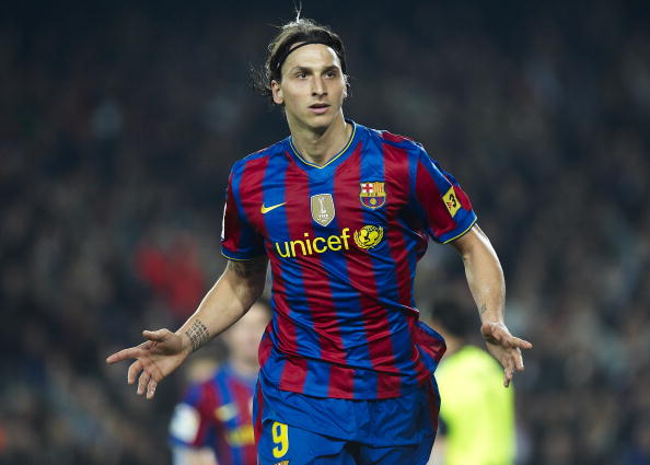BARCELONA, SPAIN - MARCH 24:  Zlatan Ibrahimovic of FC Barcelona celebrates after scoring during the La Liga match between Barcelona and Osasuna at the Camp Nou Stadium on March 24, 2010 in Barcelona, Spain.  (Photo by Manuel Queimadelos Alonso/Getty Imag