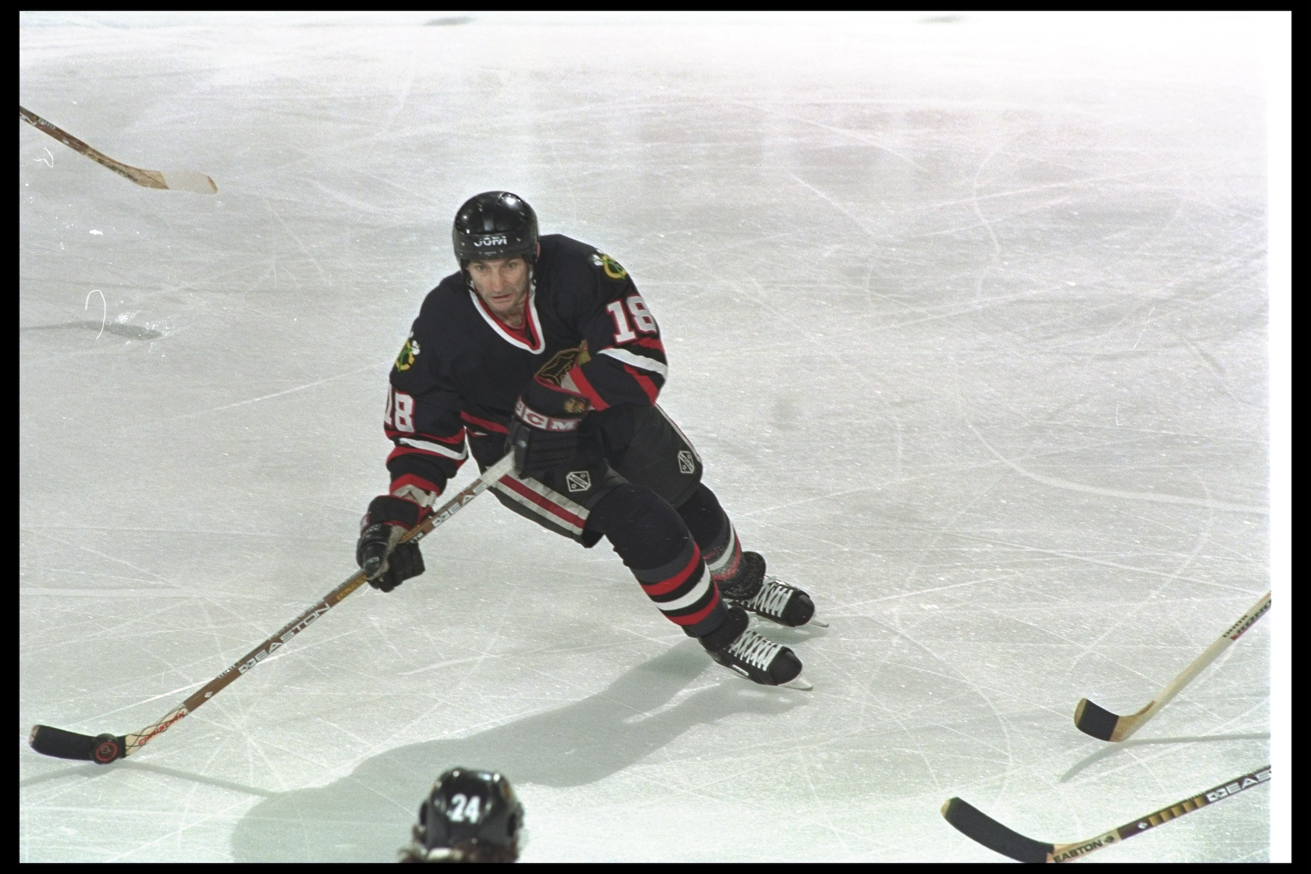 24 Apr 1997:  Denis Savard of the Chicago Blackhawks skates around the ice during their 7-0 loss to the Colorado Avalanche in the Stanley Cup Finals at McNichol Arena in Dever, Colorado. Mandatory Credit: Brian Bahr  /Allsport