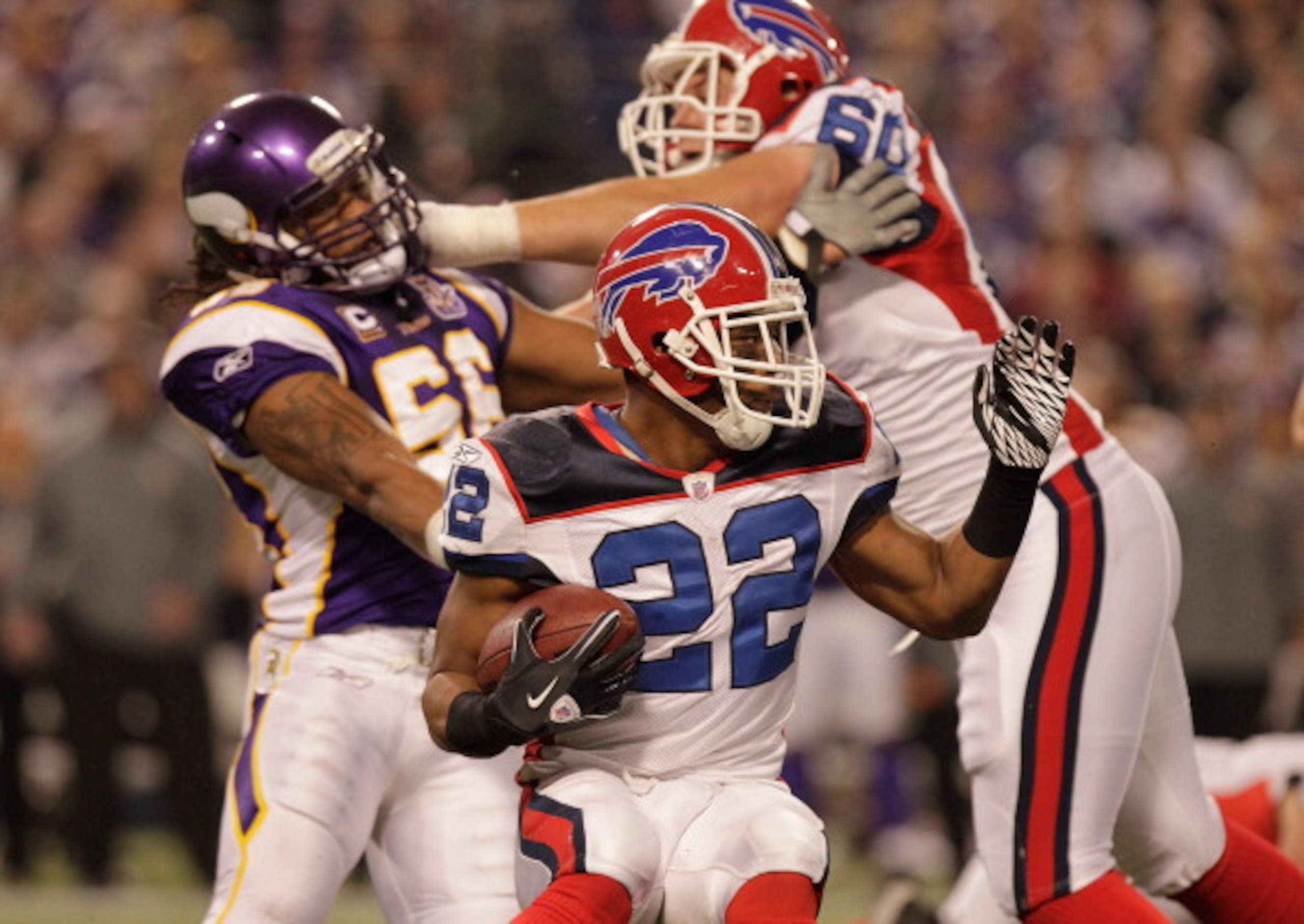 MINNEAPOLIS, MN - DECEMBER 05:  Fred Jackson #22 of the Buffalo Bills rushes against the Minnesota Vikings at the Mall of America Field at the Hubert H. Humphrey Metrodome on December 5, 2010 in Minneapolis, Minnesota.  (Photo by Nick Laham/Getty Images)