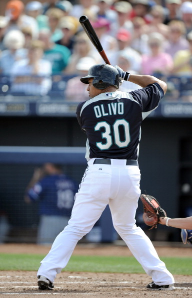 PEORIA, AZ - MARCH 01:  Miguel Olivo #30 of the Seattle Mariners at bat during spring training at Peoria Stadium on March 1, 2011 in Peoria, Arizona.  (Photo by Harry How/Getty Images)