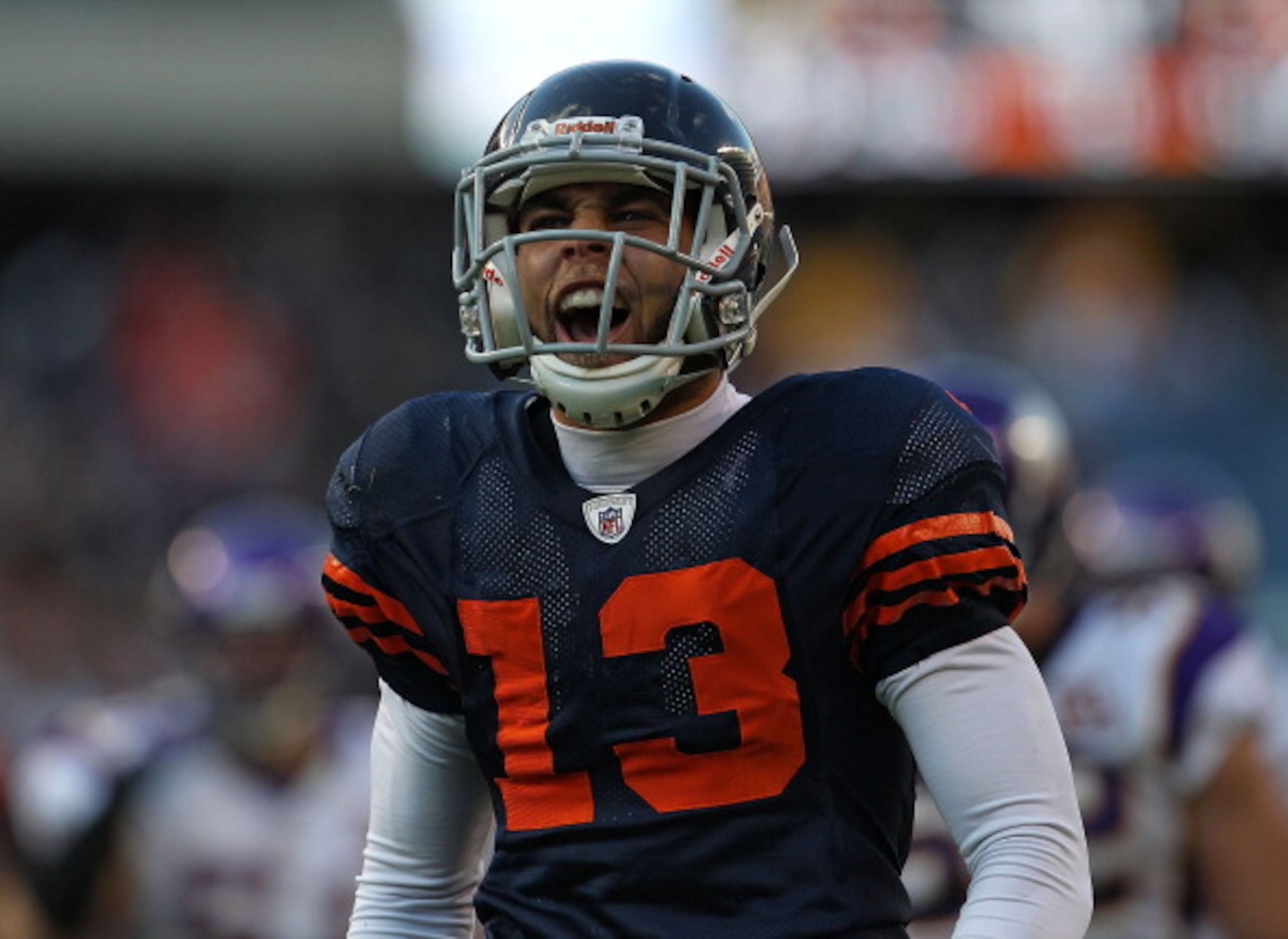 CHICAGO - NOVEMBER 14: Johnny Knox #13 of the Chicago Bears celebrates a first down catch against the Minnesota Vikings at Soldier Field on November 14, 2010 in Chicago, Illinois. The Bears defeated the Vikings 27-13. (Photo by Jonathan Daniel/Getty Image CHICAGO - NOVEMBER 14: Johnny Knox #13 of the Chicago Bears celebrates a first down catch against the Minnesota Vikings at Soldier Field on November 14, 2010 in Chicago, Illinois. The Bears defeated the Vikings 27-13. (Photo by Jonathan Daniel/Getty Image