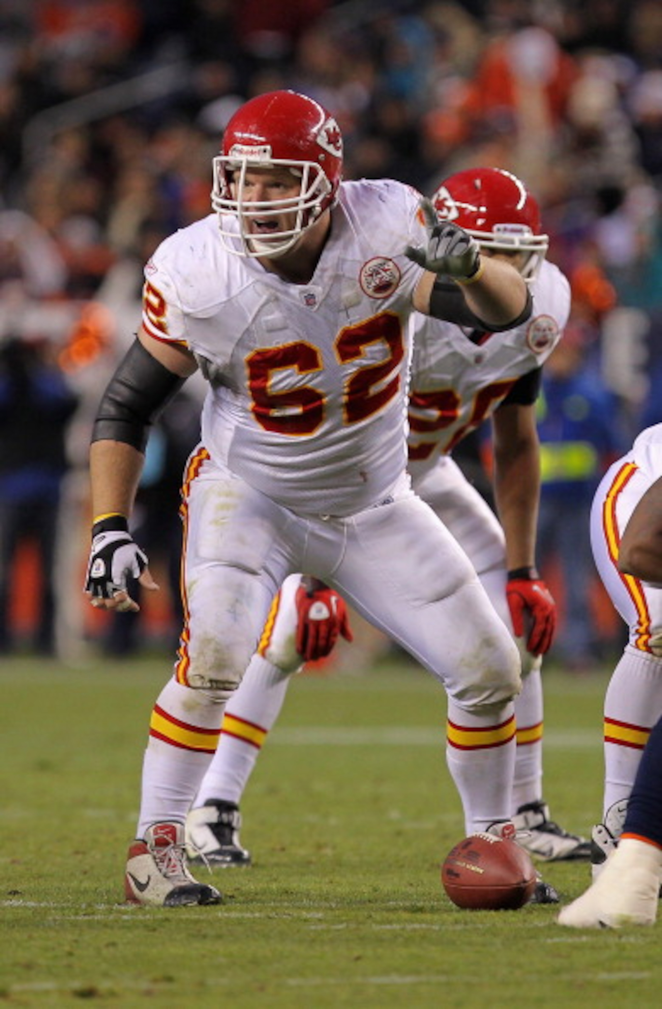 DENVER - NOVEMBER 14: Center Casey Wiegman #62 of the Kansas City Chiefs directs the offense as he prepares to snap the ball against the Denver Bronco at INVESCO Field at Mile High on November 14, 2010 in Denver, Colorado. The Broncos defeated the Cheifs DENVER - NOVEMBER 14: Center Casey Wiegman #62 of the Kansas City Chiefs directs the offense as he prepares to snap the ball against the Denver Bronco at INVESCO Field at Mile High on November 14, 2010 in Denver, Colorado. The Broncos defeated the Cheifs