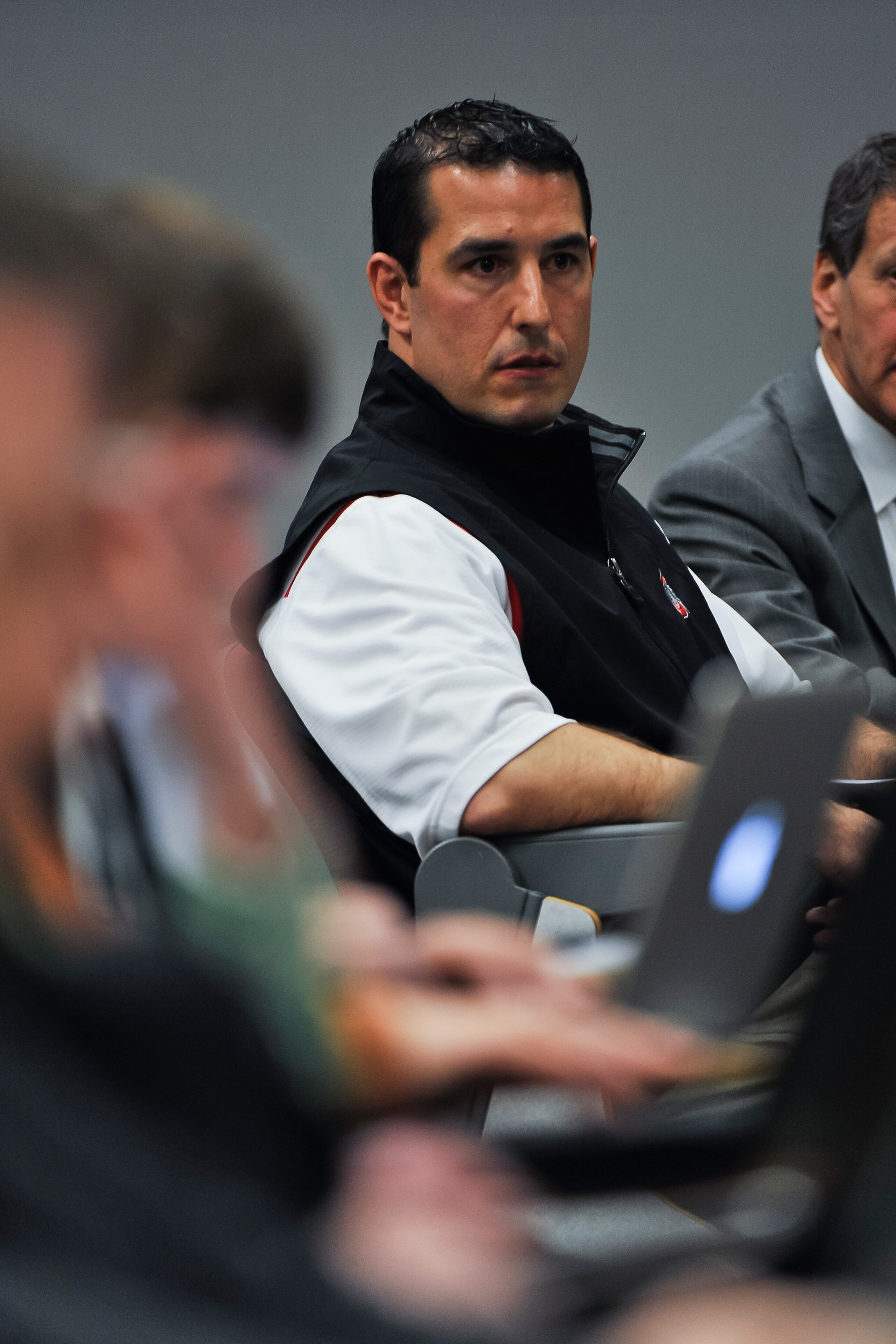 COLUMBUS, OH - MARCH 30: Assitant Head Coach Luke Fickell listens during a press conference before the start of Spring practices at the Woody Hayes Athletic Center at The Ohio State University on March 30, 2011 in Columbus, Ohio. (Photo by Jamie Sabau/Ge COLUMBUS, OH - MARCH 30: Assitant Head Coach Luke Fickell listens during a press conference before the start of Spring practices at the Woody Hayes Athletic Center at The Ohio State University on March 30, 2011 in Columbus, Ohio. (Photo by Jamie Sabau/Ge