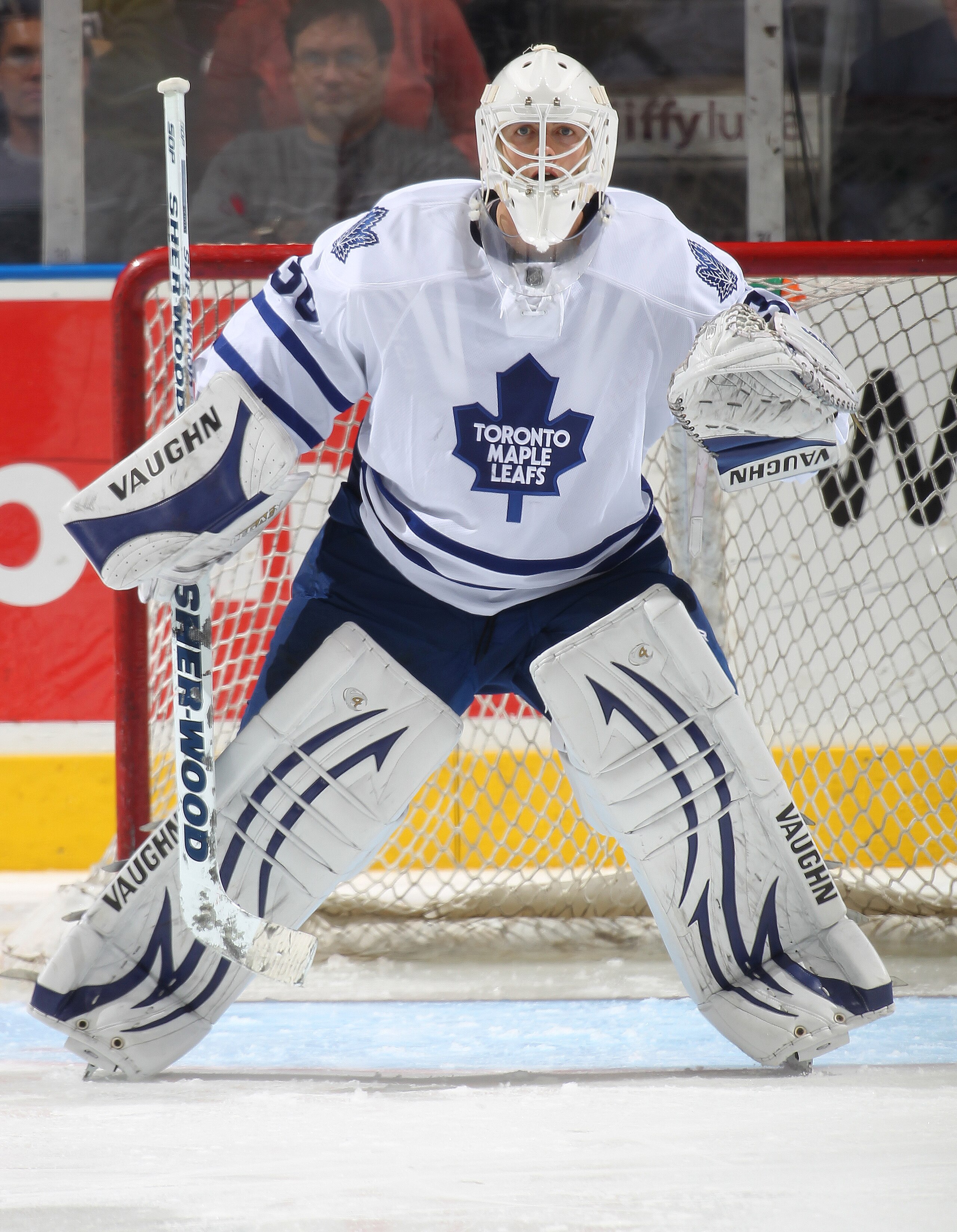 LONDON,ON - SEPTEMBER 12:  Ben Scrivens #30 of the Toronto Maple Leafs watches the play in a game against the Pittsburgh Penguins during the NHL Rookie Tournament on September 12,2010 at the John Labatt Centre in London, Ontario. The Penguins defeated the