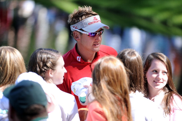 AUGUSTA, GA - APRIL 06:  Ian Poulter of England talks with fans during the Par 3 Contest prior to the 2011 Masters Tournament at Augusta National Golf Club on April 6, 2011 in Augusta, Georgia.  (Photo by Harry How/Getty Images)