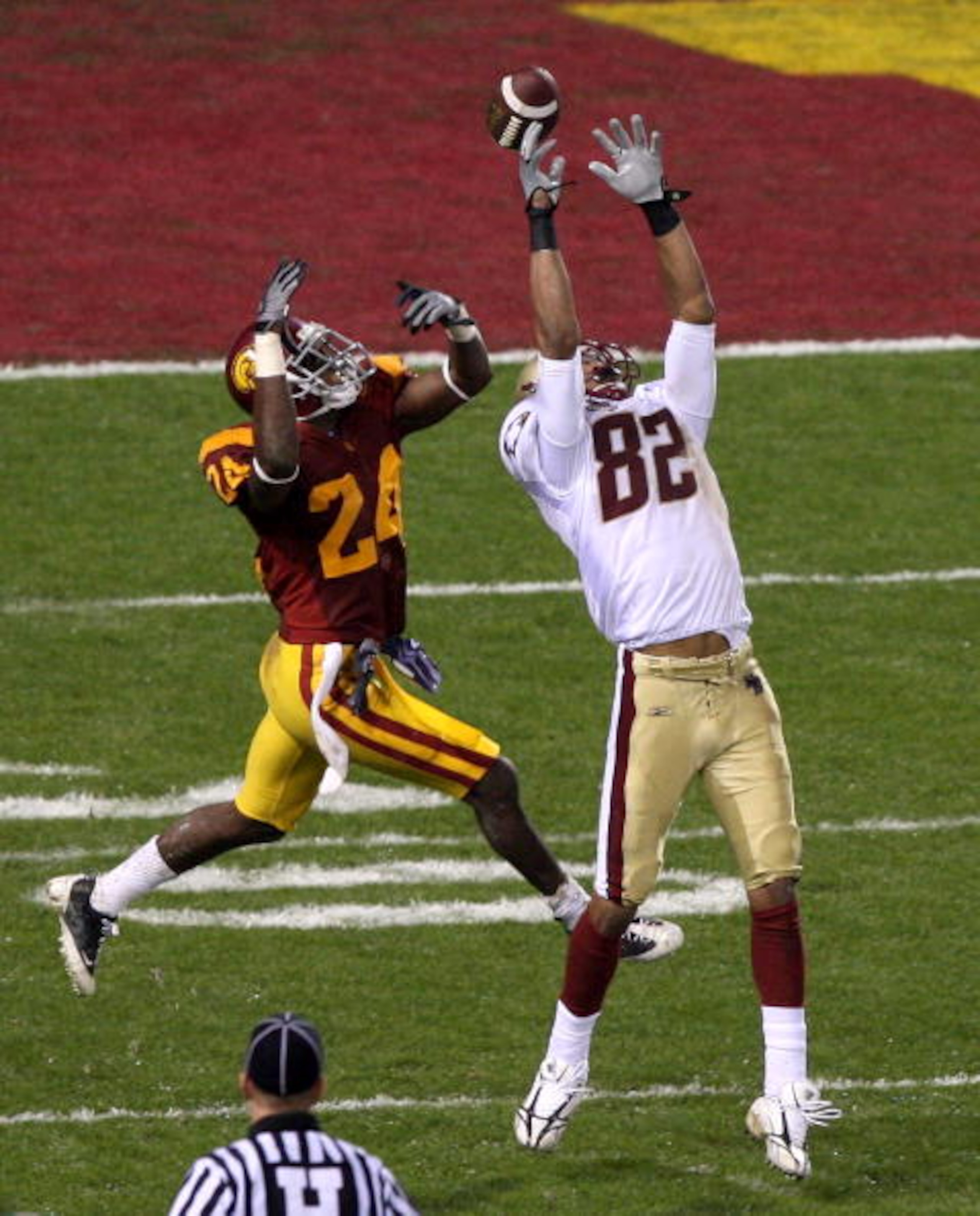 SAN FRANCISCO - DECEMBER 26: Shareece Wright #24 of the USC Trojans breaks up a pass to Justin Jarvis #82 of the Boston College Eagles during the 2009 Emerald Bowl at AT&T Park on December 26, 2009 in San Francisco, California. (Photo by Jed Jacobsohn/Get