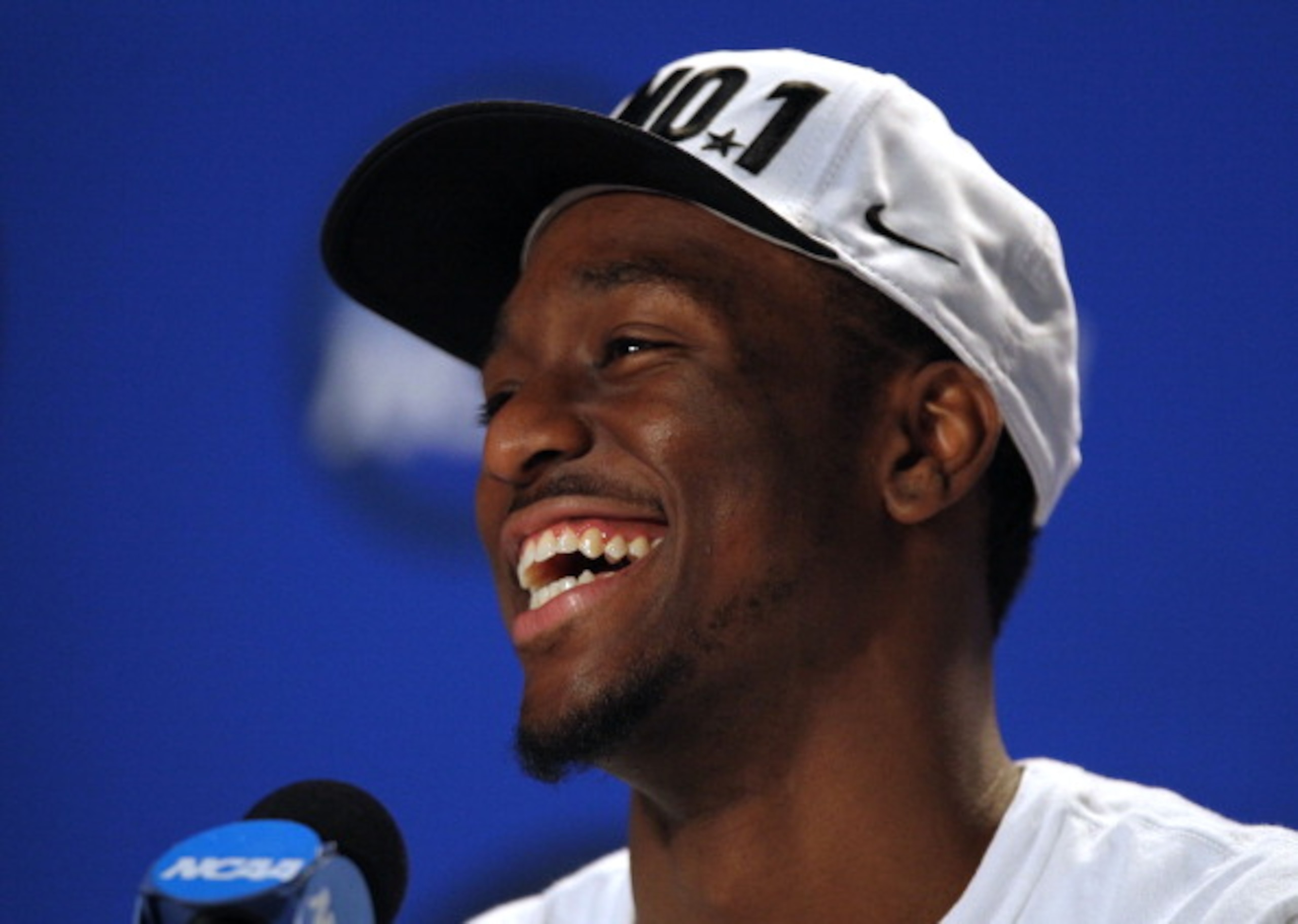 HOUSTON, TX - APRIL 04: Kemba Walker #15 of the Connecticut Huskies speaks to the media after defeating the Butler Bulldogs to win the National Championship Game of the 2011 NCAA Division I Men's Basketball Tournament at Reliant Stadium on April 4, 2011 HOUSTON, TX - APRIL 04: Kemba Walker #15 of the Connecticut Huskies speaks to the media after defeating the Butler Bulldogs to win the National Championship Game of the 2011 NCAA Division I Men's Basketball Tournament at Reliant Stadium on April 4, 2011